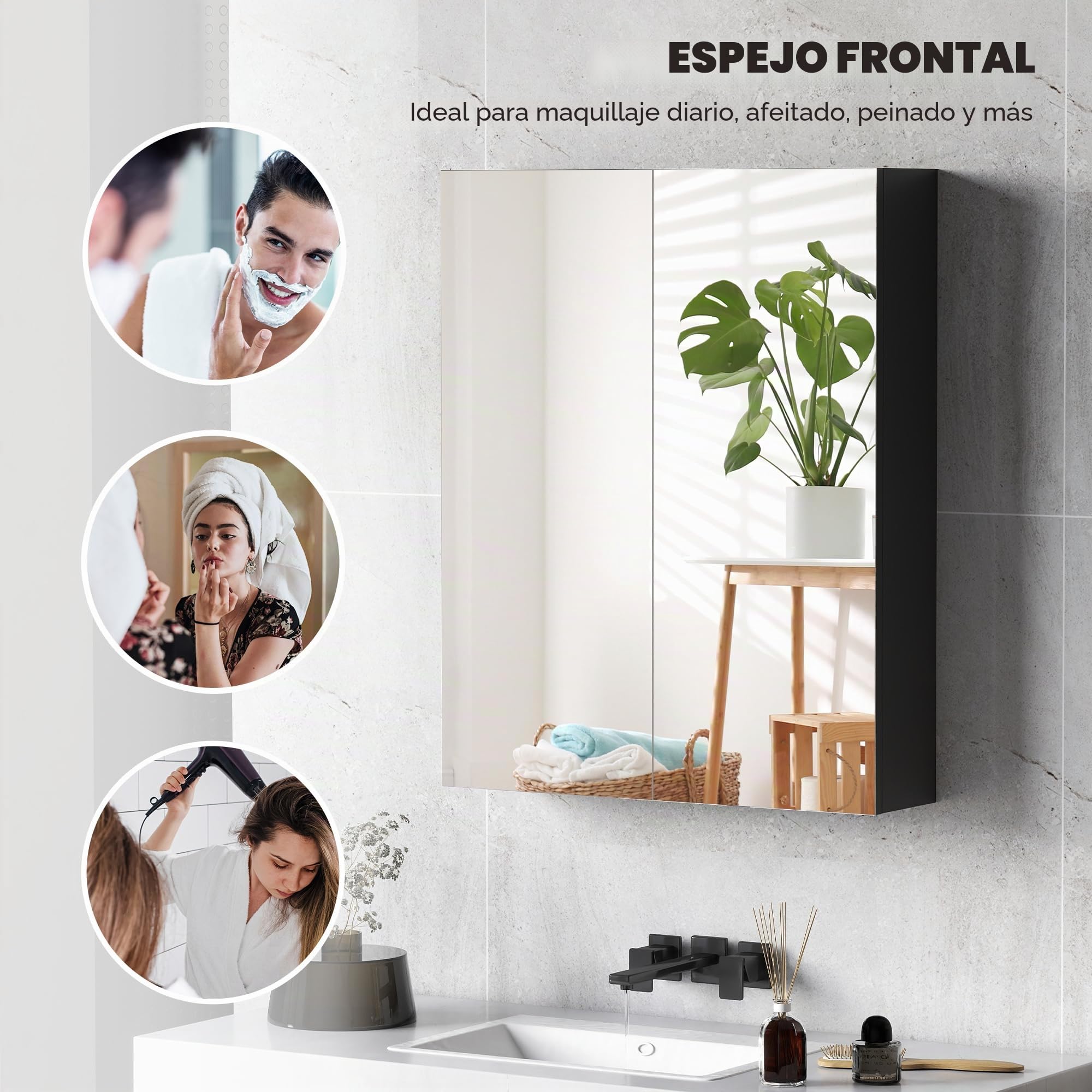 HOMCOM Armario de Pared para baño 2 Puertas 2 estantes 60x15x75cm Negro