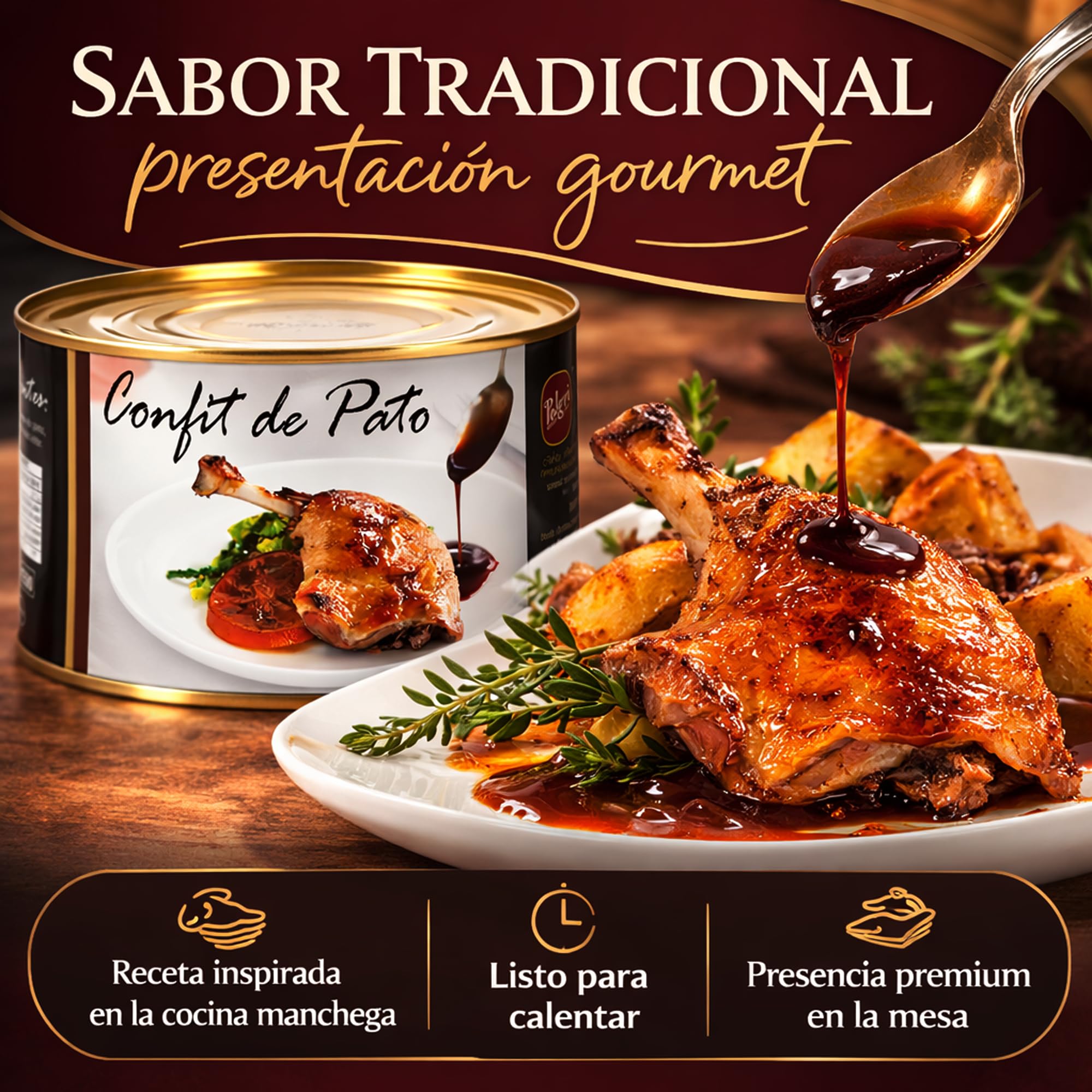 POLGRI Confit de Pato Muslos Confitados Gourmet 1350 g 4/5 Unidades Carne de Caza Premium Receta Manchega