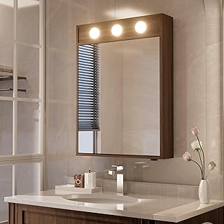 32x24 Inch LED Lighted Medicine Cabinet with Mirror, Moisture-Resistant Wood, Stepless Dimmable, 3000K/5500K, Adjustable Shelf, Flat-Pack Design – Assembly Required