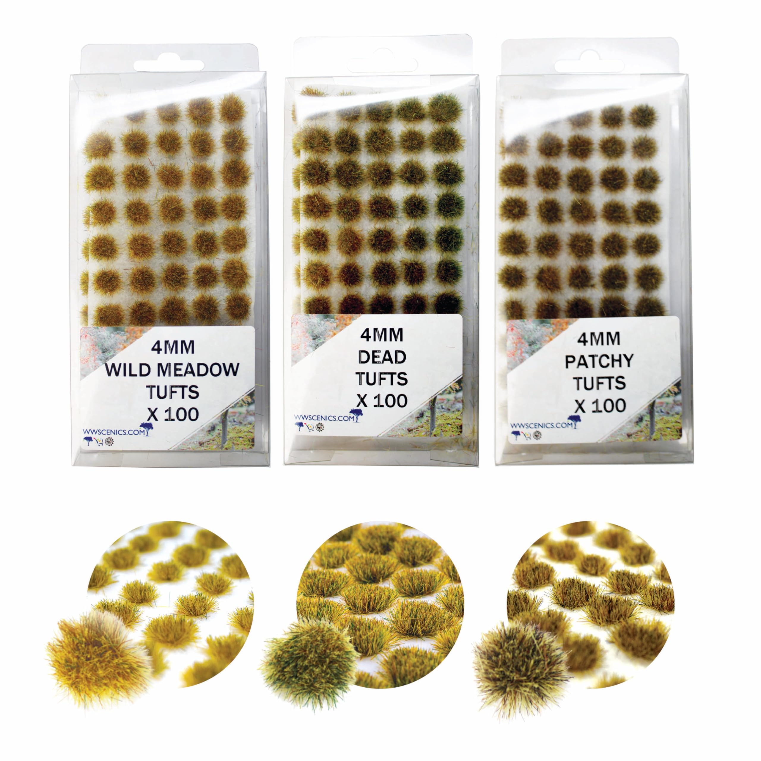 WWScenics Arid Tuft Bundle - 300 Model Scenery Tufts (Dead, Patchy & Wild Meadow | For Miniature Basing for Wargaming, Dioramas and Terrain (4mm)
