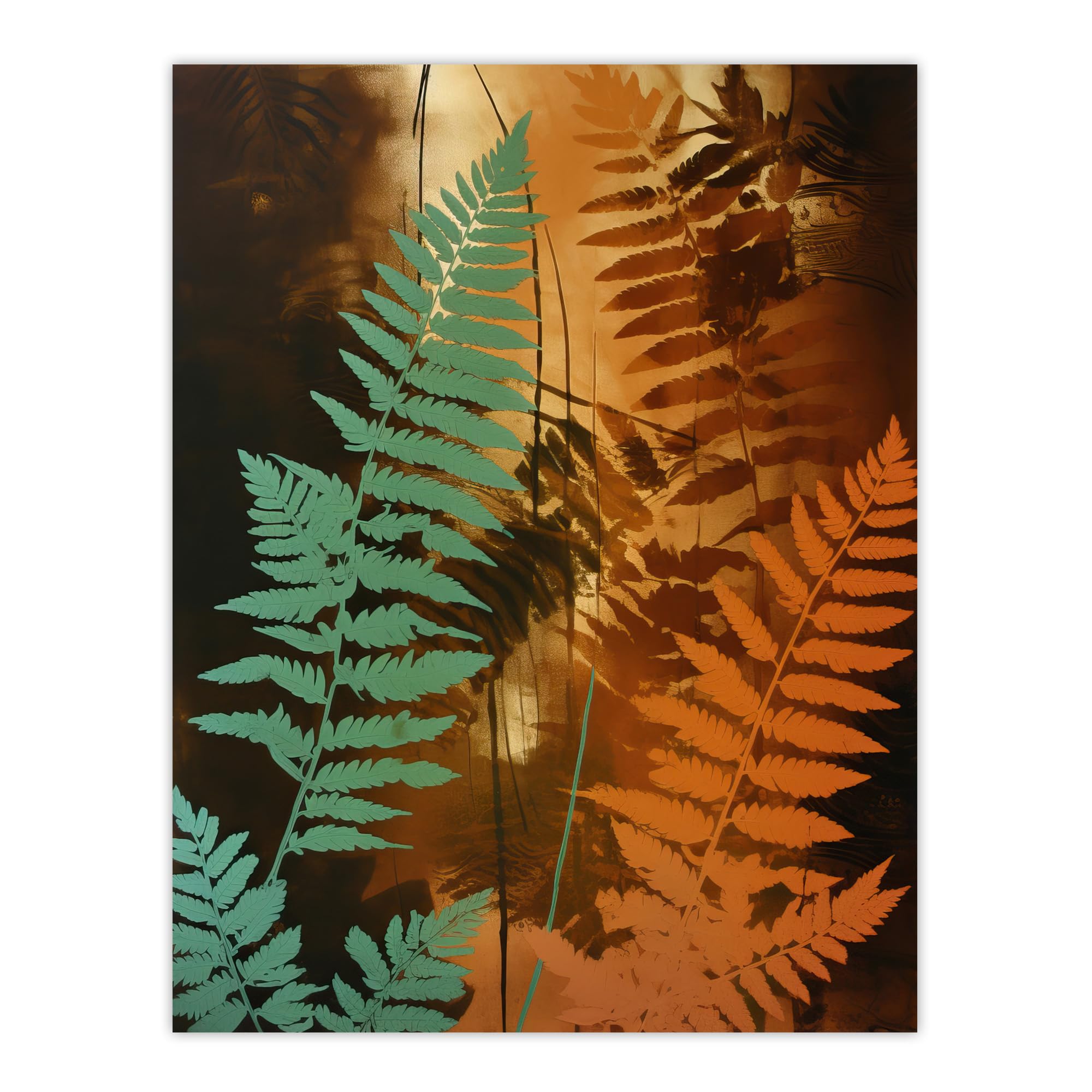 Artery8 Ferns Orange And Teal Vintage Aesthetic Earthy Botanical Extra Large XL Wall Art Poster Print