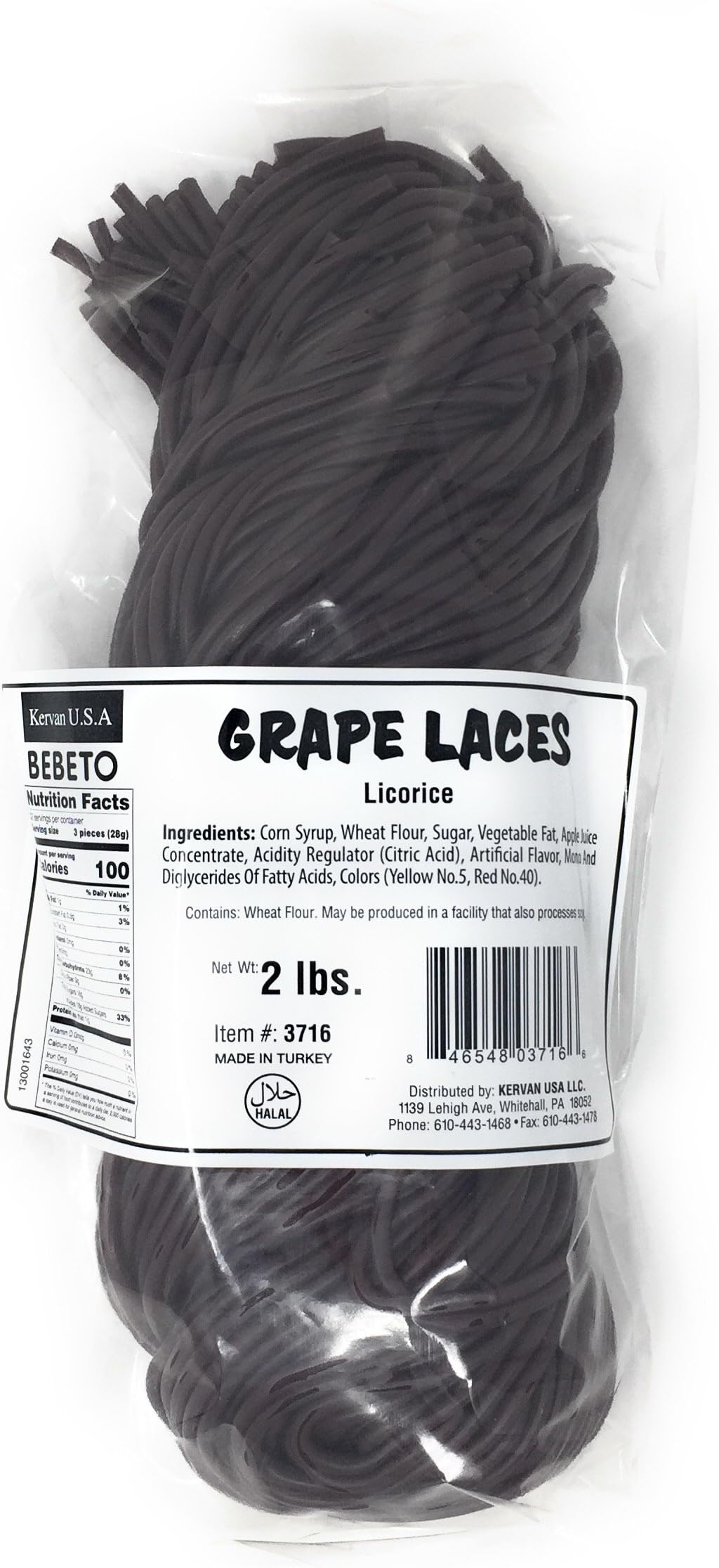 Kervan Grape Licorice Laces, 2 Pound