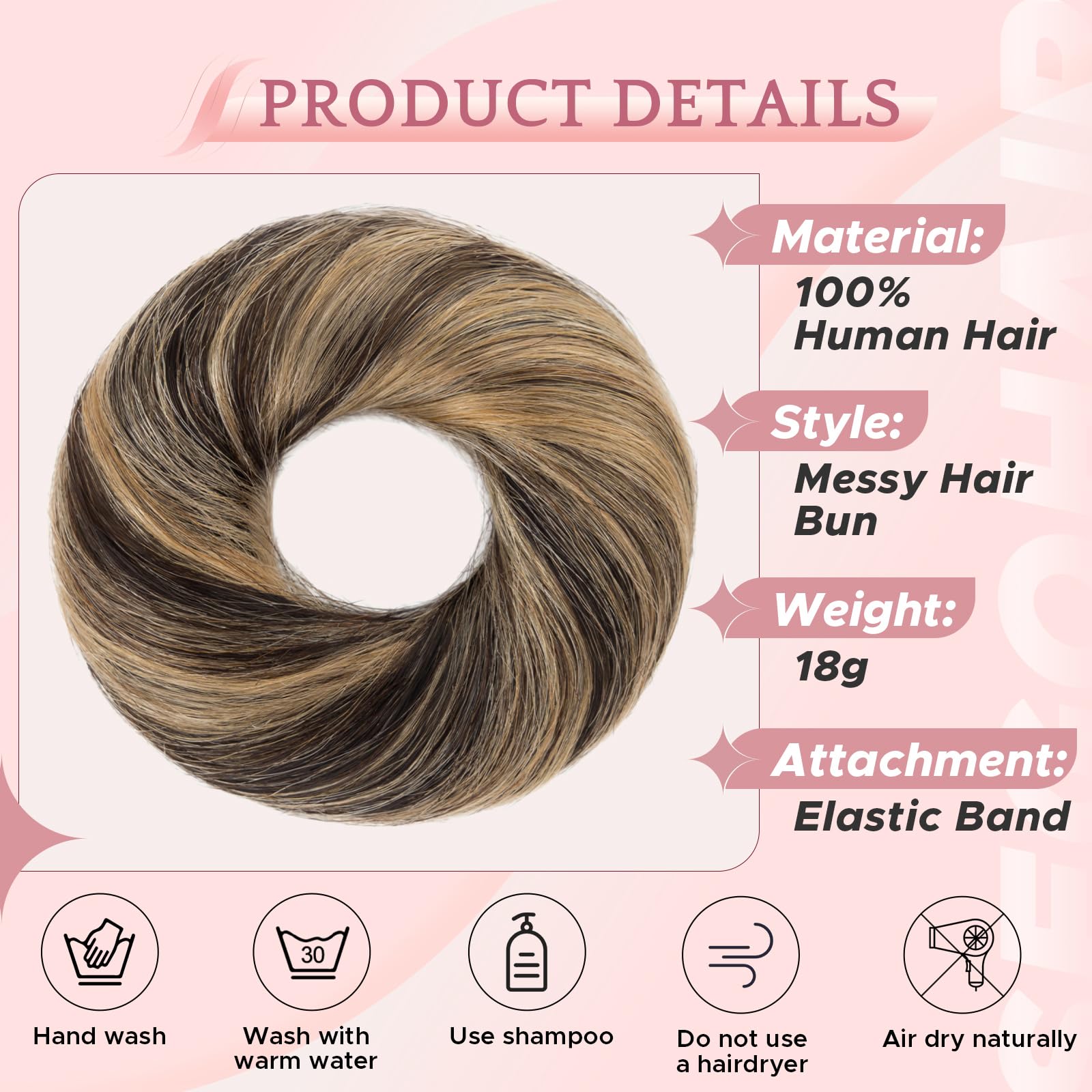 SEGO Pro Real Human Hair Messy Bun Scrunchie, Donut Bun Hair Piece for Women - Straight, 1B/27 Natural Black & Dark Blonde, Pack of 1 - Image 4