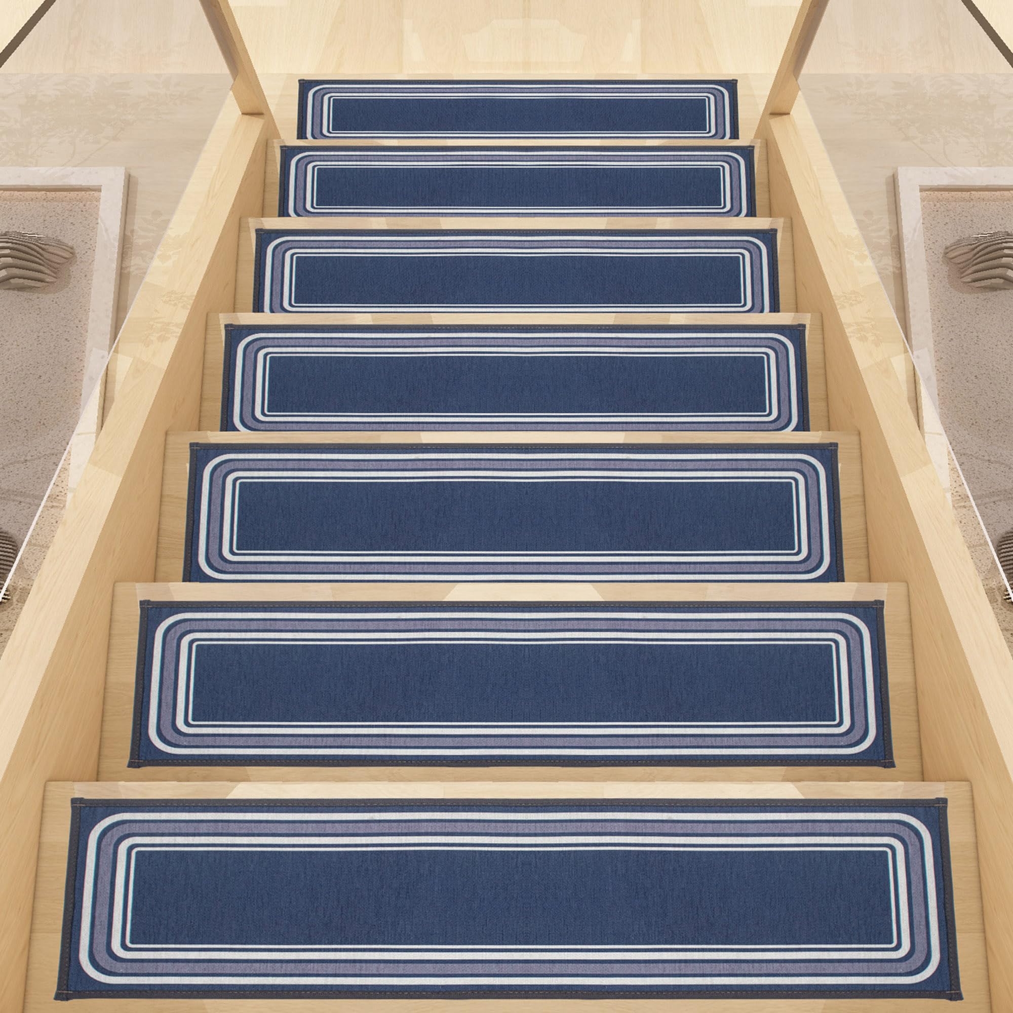DUOLEH Stair Treads Carpet, Safety Stair Mats for Wooden Steps, Self-Adhesive Stair Pads for Staircase Decoration, Washable Indoor Stair Runners Step Protection Rug (76x20cm,7PCS,Dark Blue)