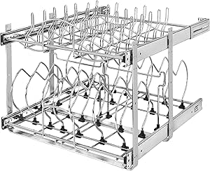 Rev-A-Shelf 2-Tier Kitchen Cabinet Pull Out 21&#34; Cabinet Organizer for Pots, Pans, and Lid Cookware, Adjustable Heavy Duty Wire, Chrome, 5CW2-2122-CR