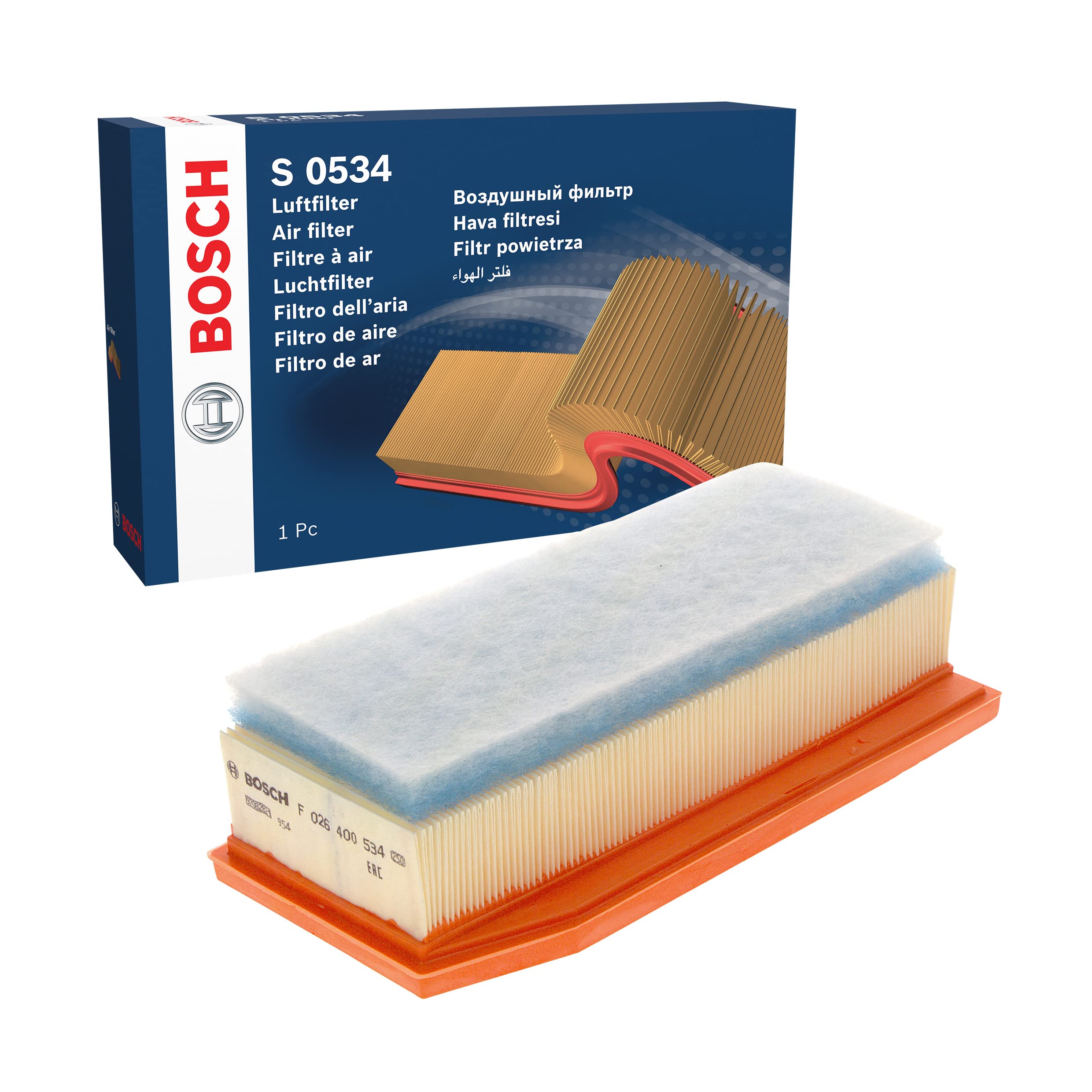 Bosch S0534 Car Air Filter - Separates Particles from the Air Intake - Moisture-resistant plus High Tensile Strength