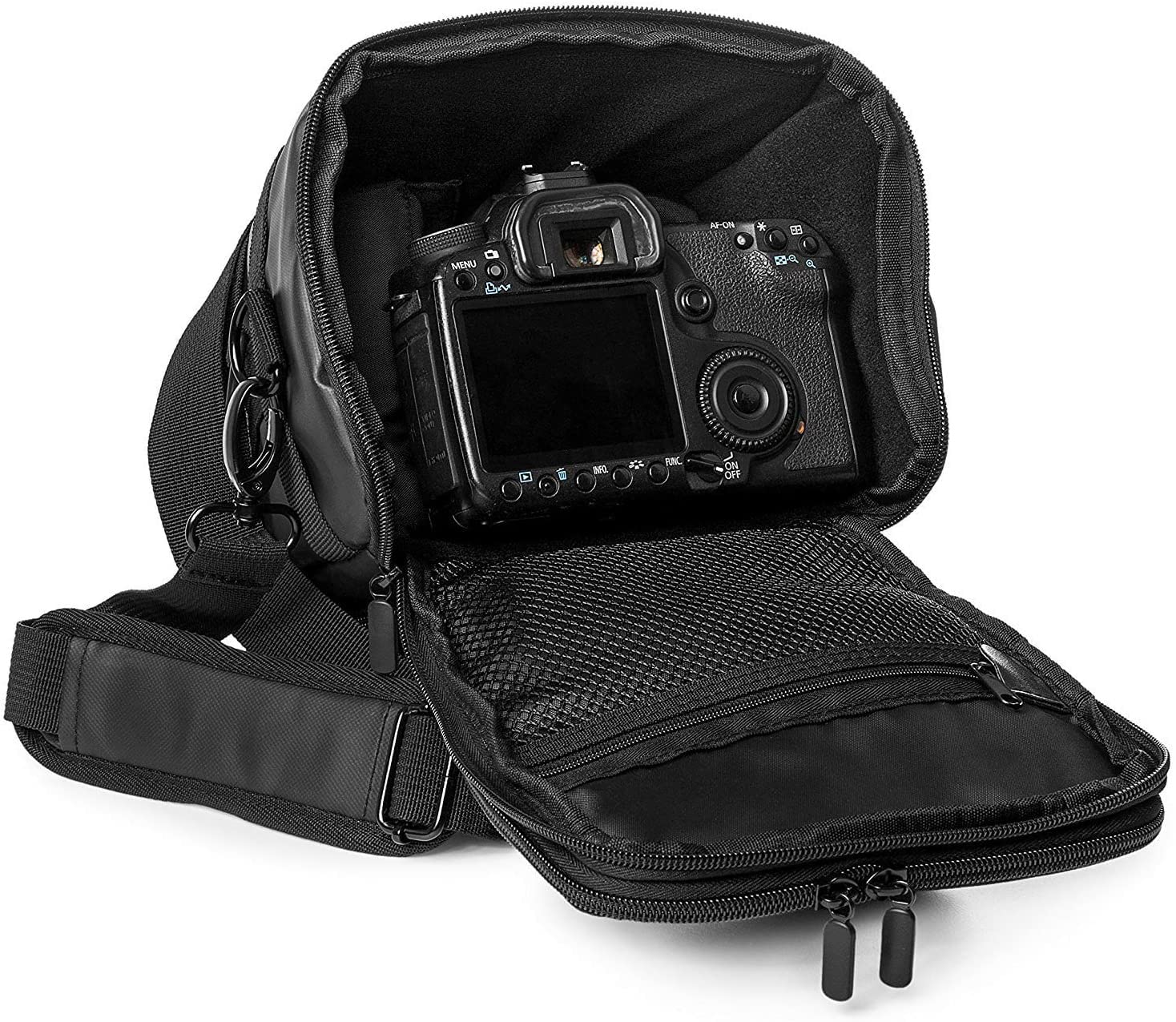 Baxxtar PRO NOVO II Borsa fotografica per reflex DSLR con obiettivo – 26 cm di altezza interna, anche per Nikon P1000/P1100 – con tracolla, cintura ventrale e parapioggia – nera