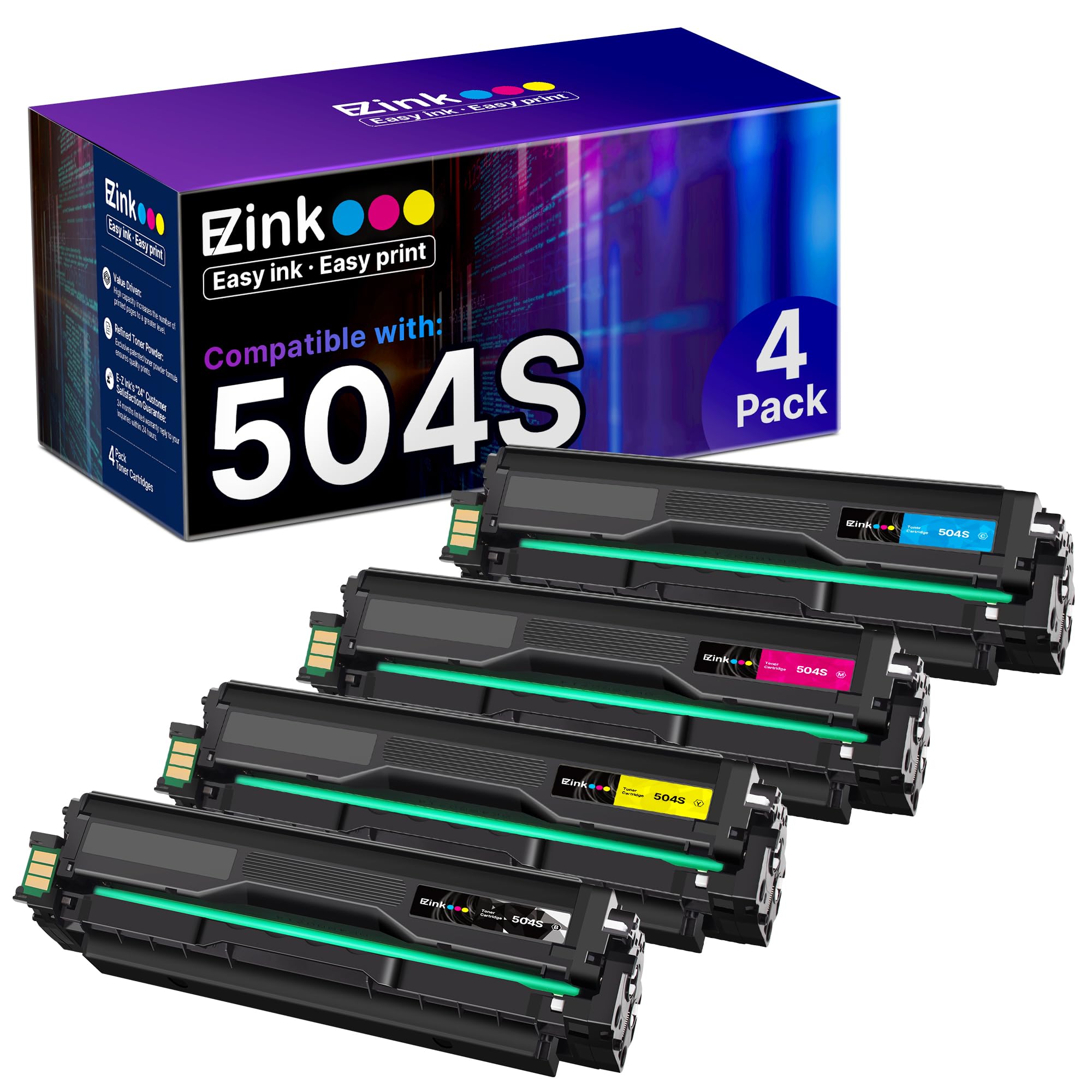 E-Z Ink Compatible Toner Cartridge Replacement for Samsung 504 504S CLT-K504S CLT-504S CLT-M504S CLT-C504S CLT-Y504S to use with SL-C1860FW SL-C1810W CLP-415NW CLX-4195FW Printer Tray (4 Pack)
