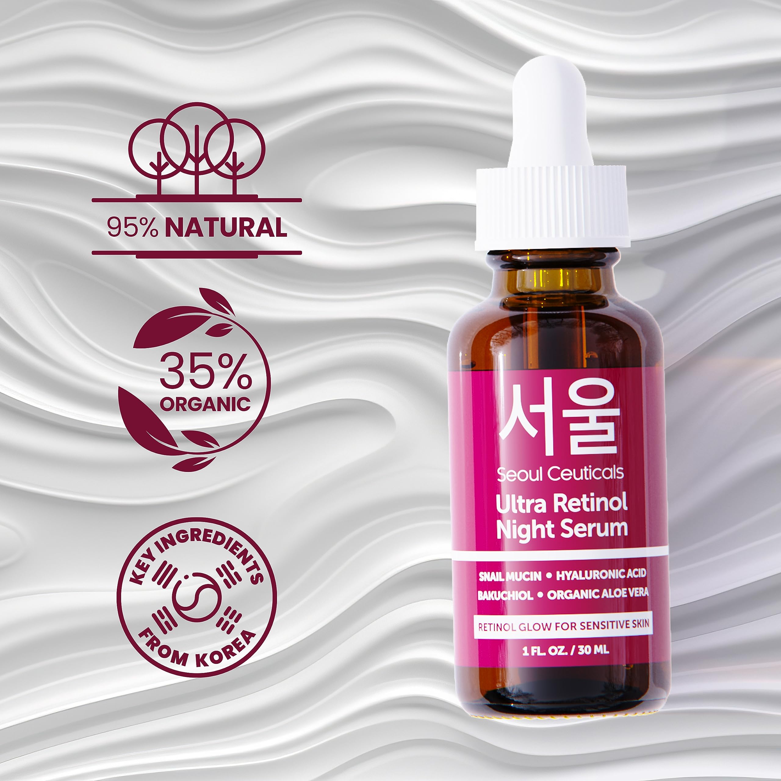 SeoulCeuticals Retinol Serum + Snail Mucin Moisturizer Cream - Korean Anti Aging Skincare Set
