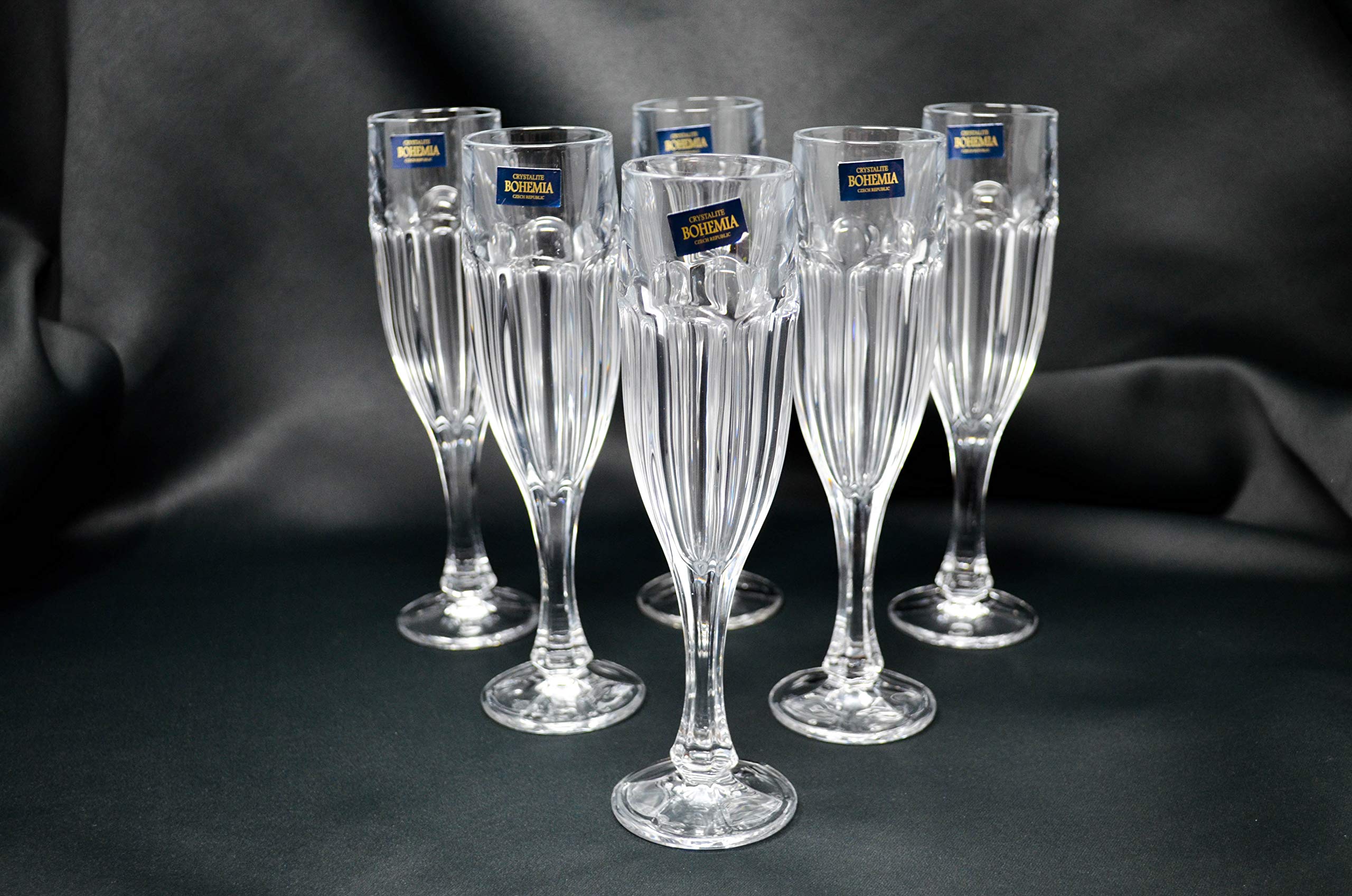 Champagne Crystal Glasses set of 6 flutes, Wine glasses set, Wedding glasses, 6 oz/180 ml Bohemia Czech Glass, Crystal Glass Gift, Wedding decor