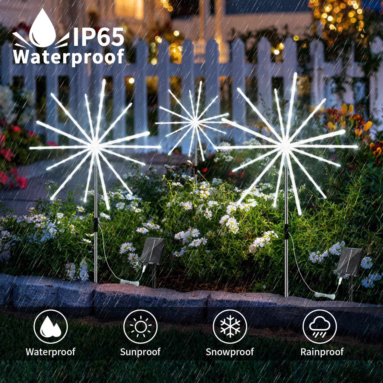 2500mAh Luci Solari da Giardino per Esterni, 9 Colori 16 Modi Fuochi d'artificio da Giardino Esterno, 2 Pz Wasserdichte Luci Solari da Giardino für den garten,Feste, Matrimoni e feste Deco