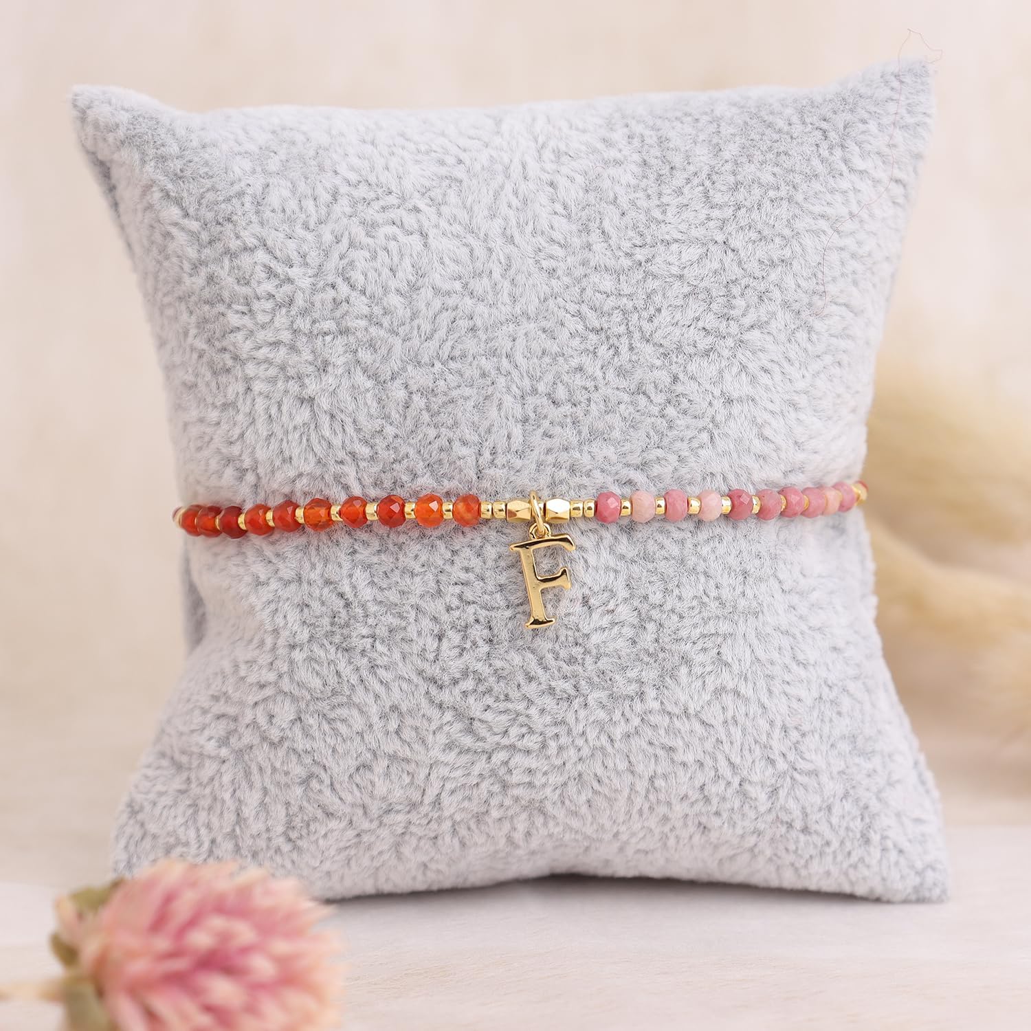 Gold Beaded Natural Stone Initial Bracelet for Women, Boho Handmade Personalized A-Z Gemstone Beads Letter Name Adjustable Bracelets Christmas Party Accessories Jewelry Gift - Image 7