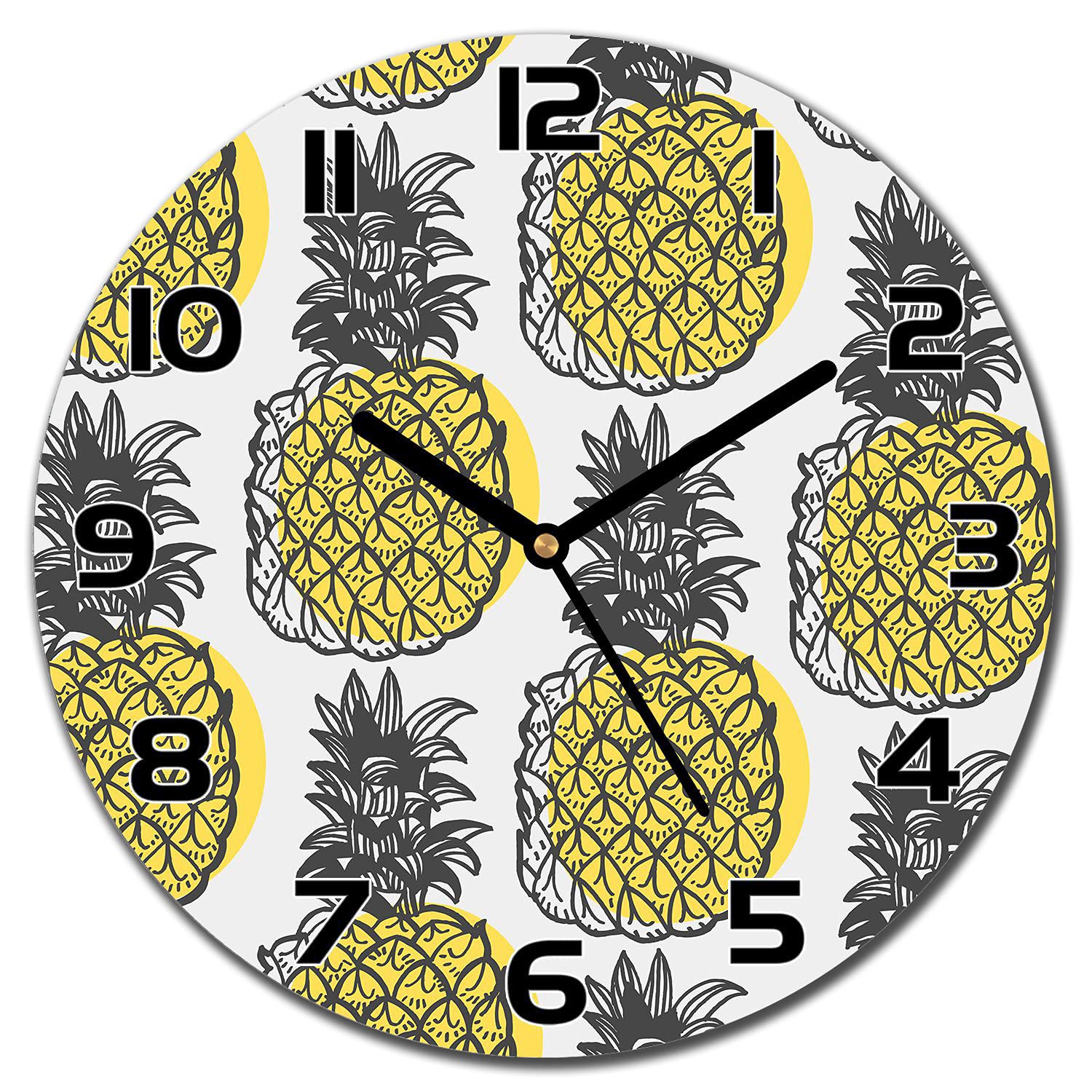 Horloge en verre 30 cm fleurs d'ananas avec aiguilles noires et verre de sécurité moderne Coloray