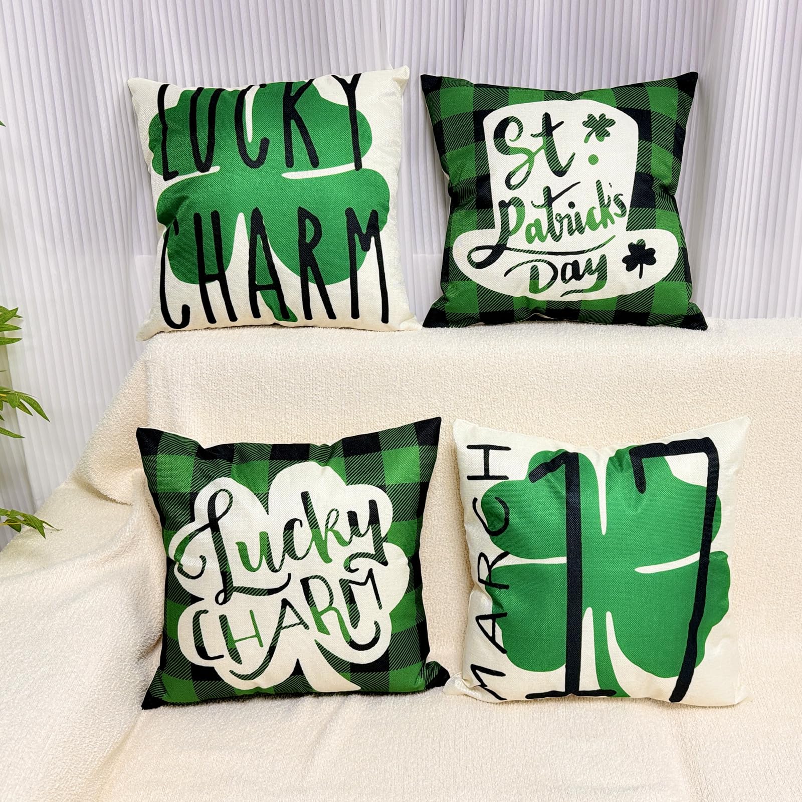 St. Patricks Day Kissenbezüge 2er Set – 45,7x45,7 Cm, Leinen, Grünes Kleeblatt-Muster