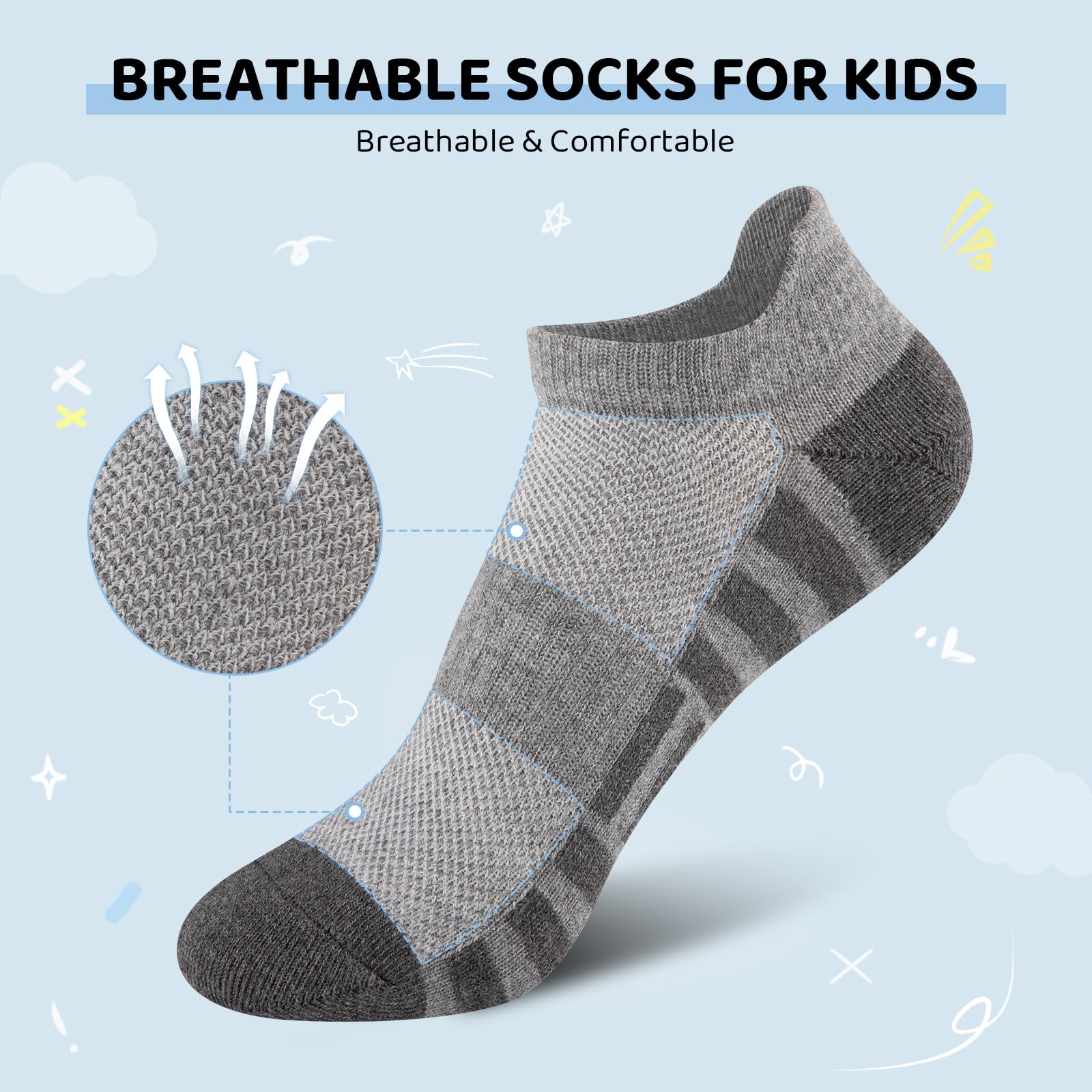 Comfoex Boys Socks Low Cut Cotton Breathable Ankle Scoks Sport For Kids 4-7 7-10 Years Old Short Athletic 10 Pairs