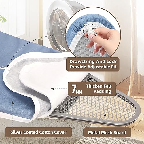 Miniatura 6 de STO STO Tabla de planchar de 48 x 18 pulgadas con soporte para hierro, 7 opciones de altura de hasta 37 pulgadas, tabla de hierro plegable de tamaño