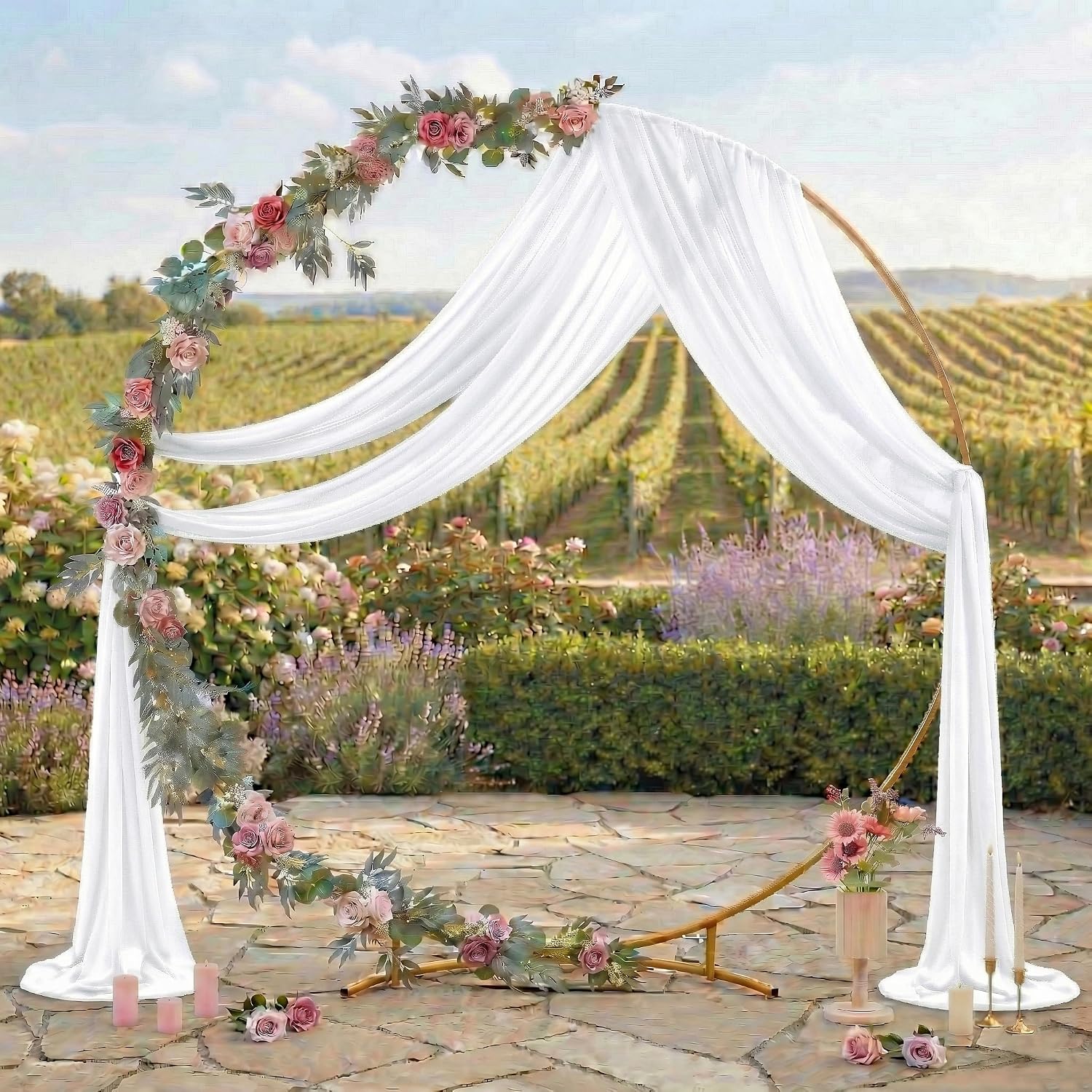 MDS® Pack of 1 Wedding Arch Drape Panel (30" Width x 100ft Long) Sheer Chiffon Arbor Canopy Drapery Fabric for Wedding Ceremony Reception Decoration Party Ceiling Backdrop Curtain Swag - White
