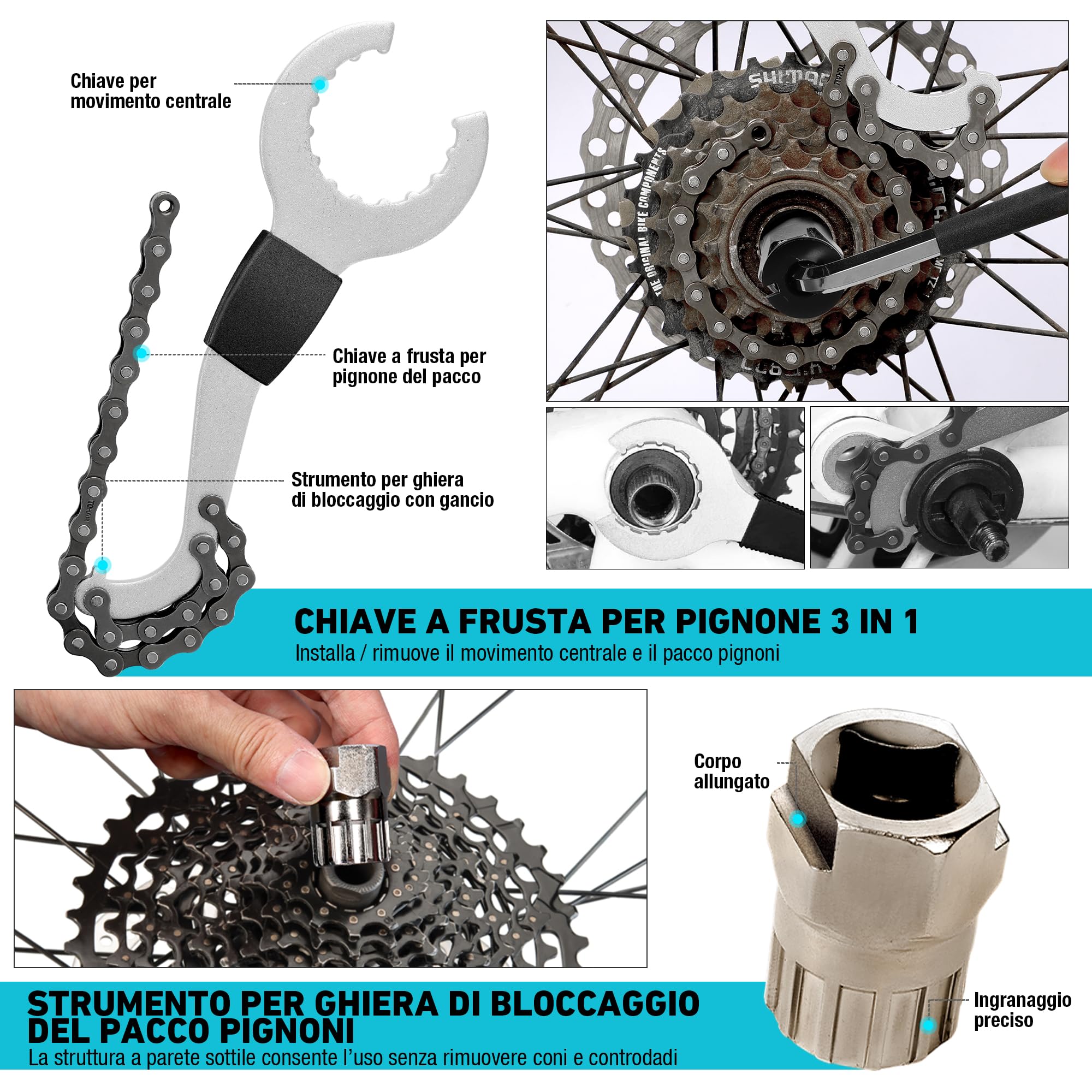 DuraTech Kit Riparazione Biciclette 31 Pezzi con Custodia, Set Attrezzi Completo per Catene, Pneumatici e Manutenzione Bicicletta Domestica