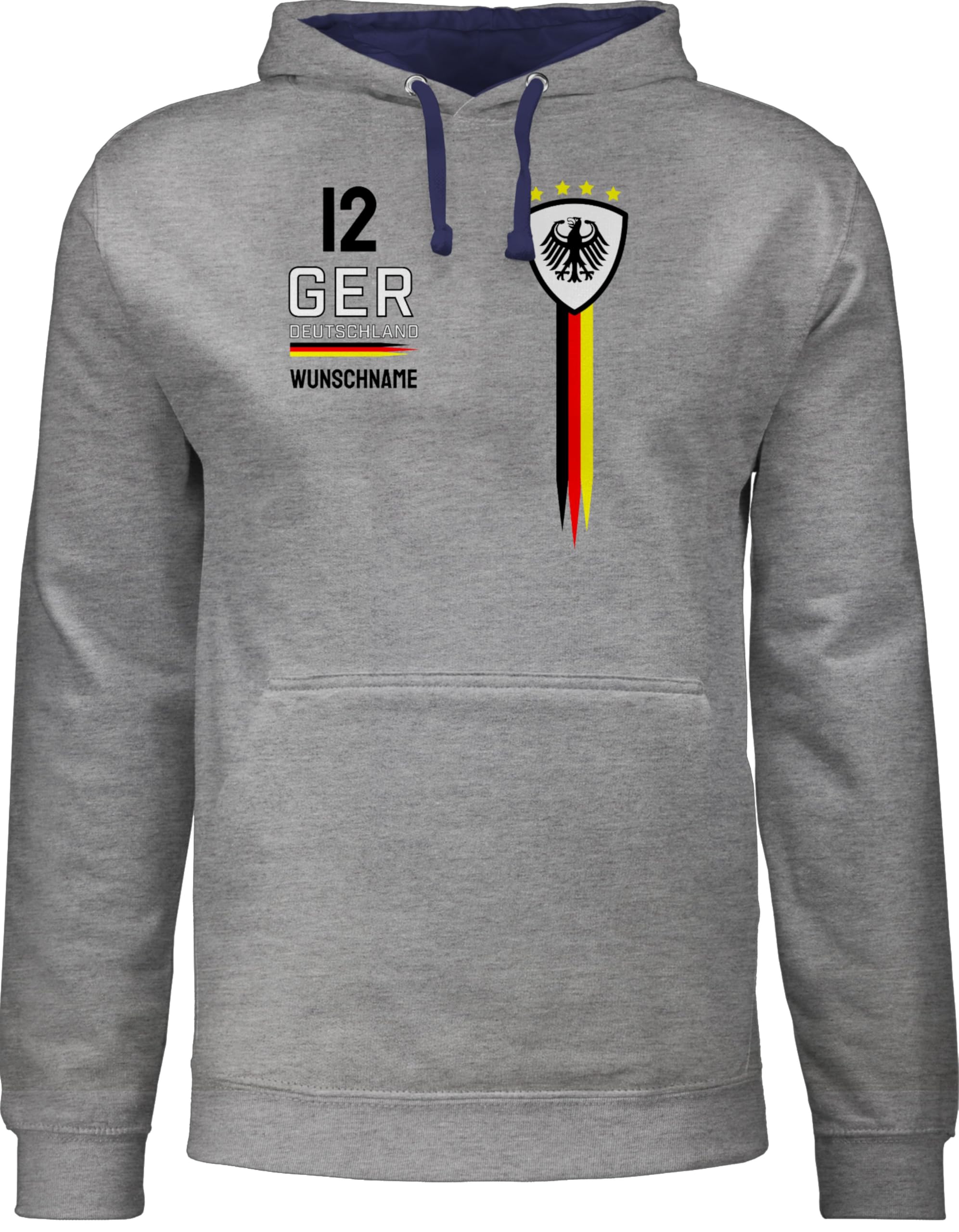 Geschenk mit Namen personalisiert by Shirtracer - Pullover Herren Frauen Hoodie Kontrast zweifarbig - 2026 Fussball Fanartikel - Deutschland WM Trikot Farben