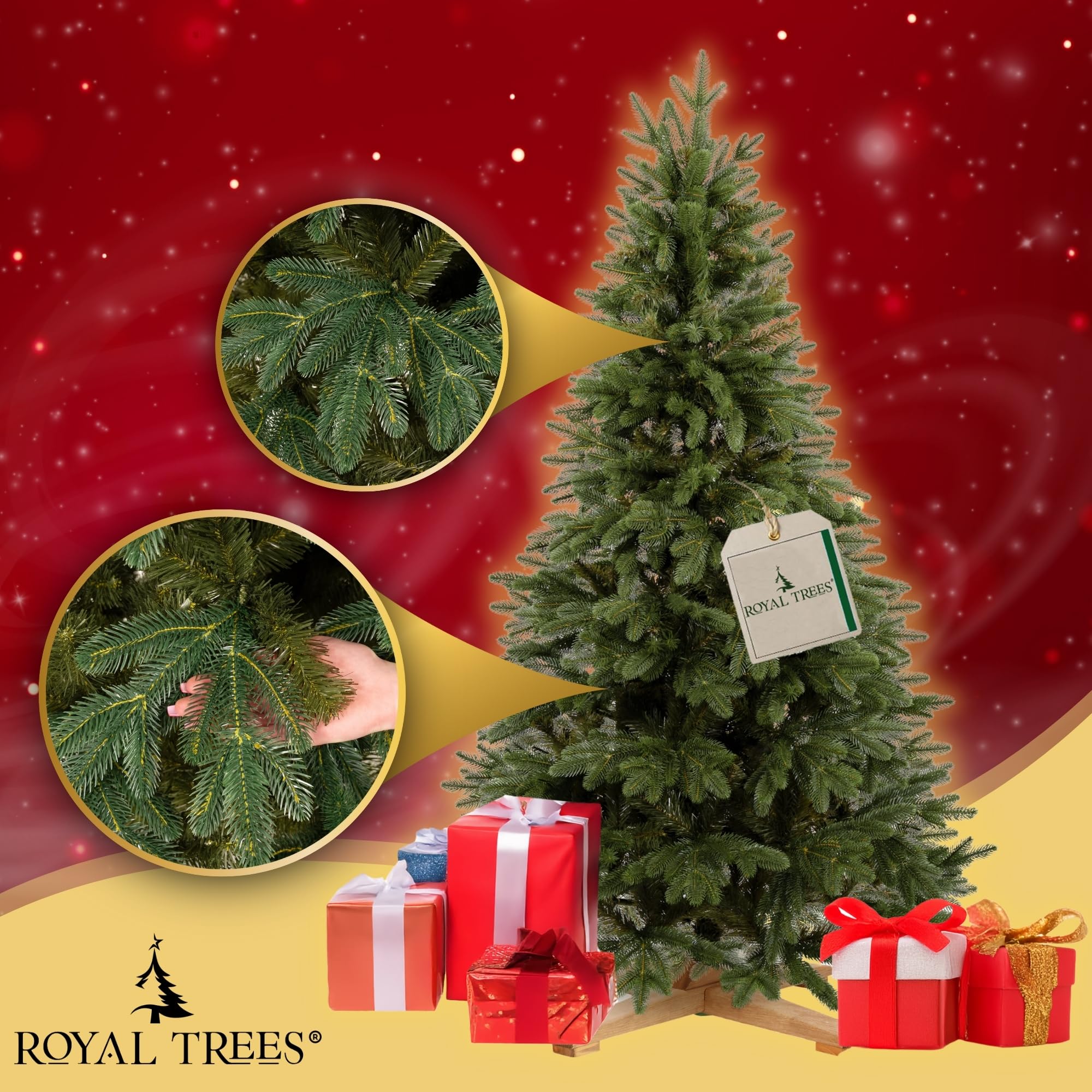 Árbol de Navidad artificial 180 cm, pino escandinavo artificial denso con 509 puntas, pino de aspecto realista, incluye soporte de madera resistente y bolsa de almacenamiento