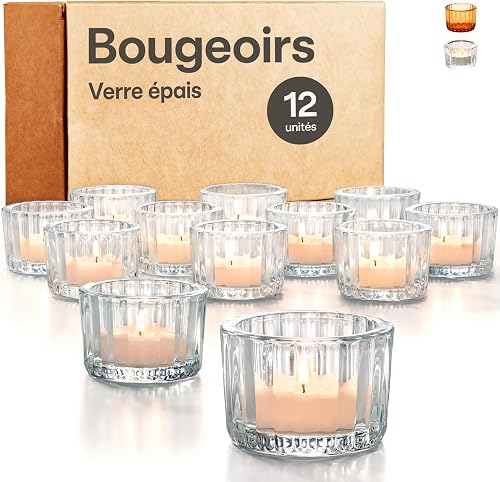 Praknu 12 Photophores en Verre – Bougeoir Transparent…