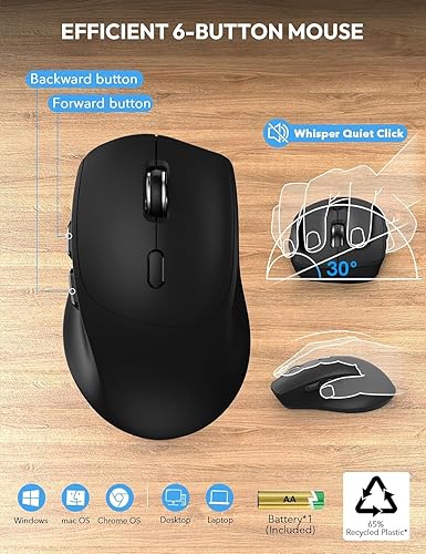 Miniatura 5 de SABLUTE Combo de teclado y mouse inalámbricos reposamuñecas ergonómico de tamaño completo, escritura silenciosa, soporte para teléfono, 2.4 GHz, 3