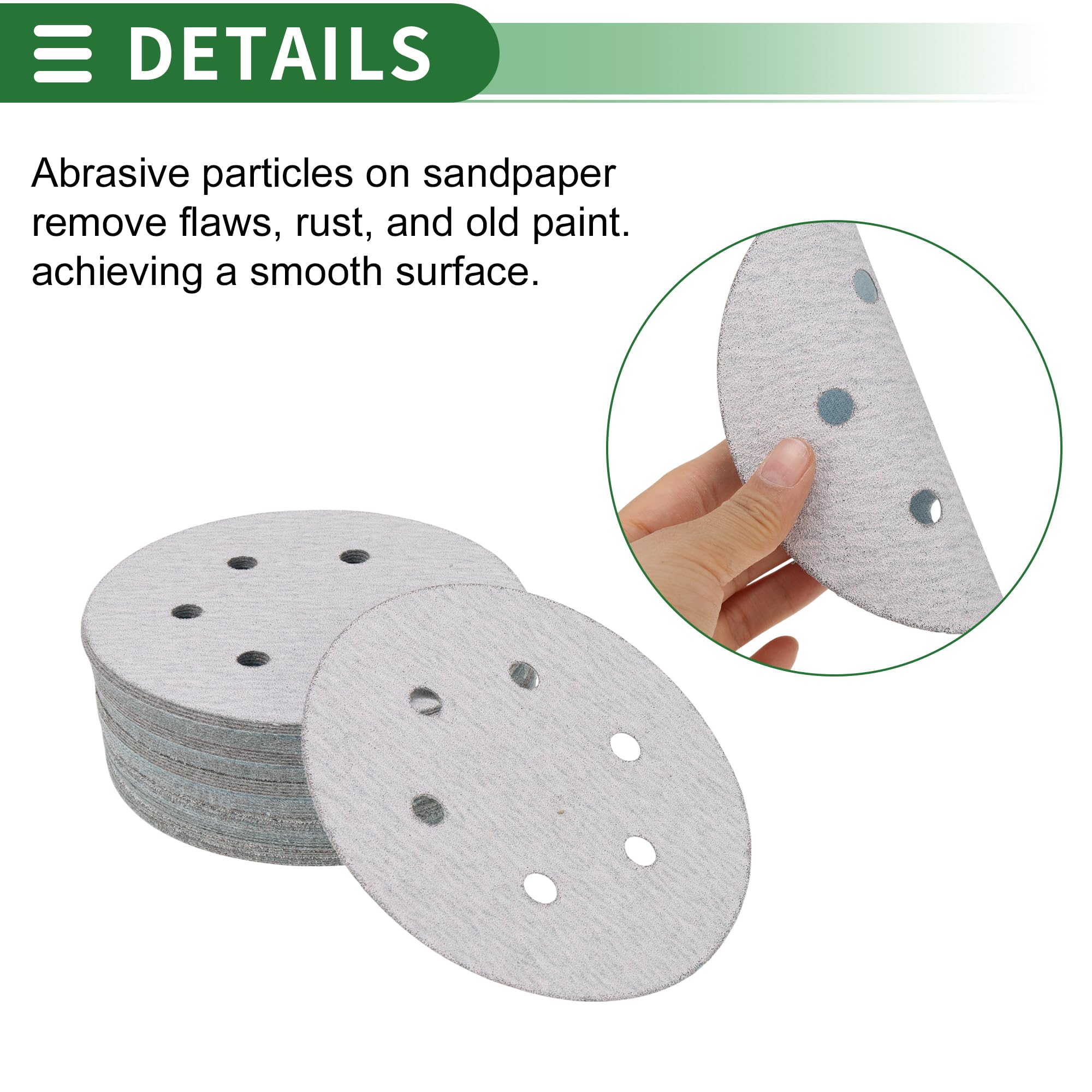 Hihaha Sandpaper Hook & Loop Sanding Sheets 150x150mm White 100 Grit Round Efficient Grinding and Polishing Automobile Manufacturing and Repair Woodworking - Image 4