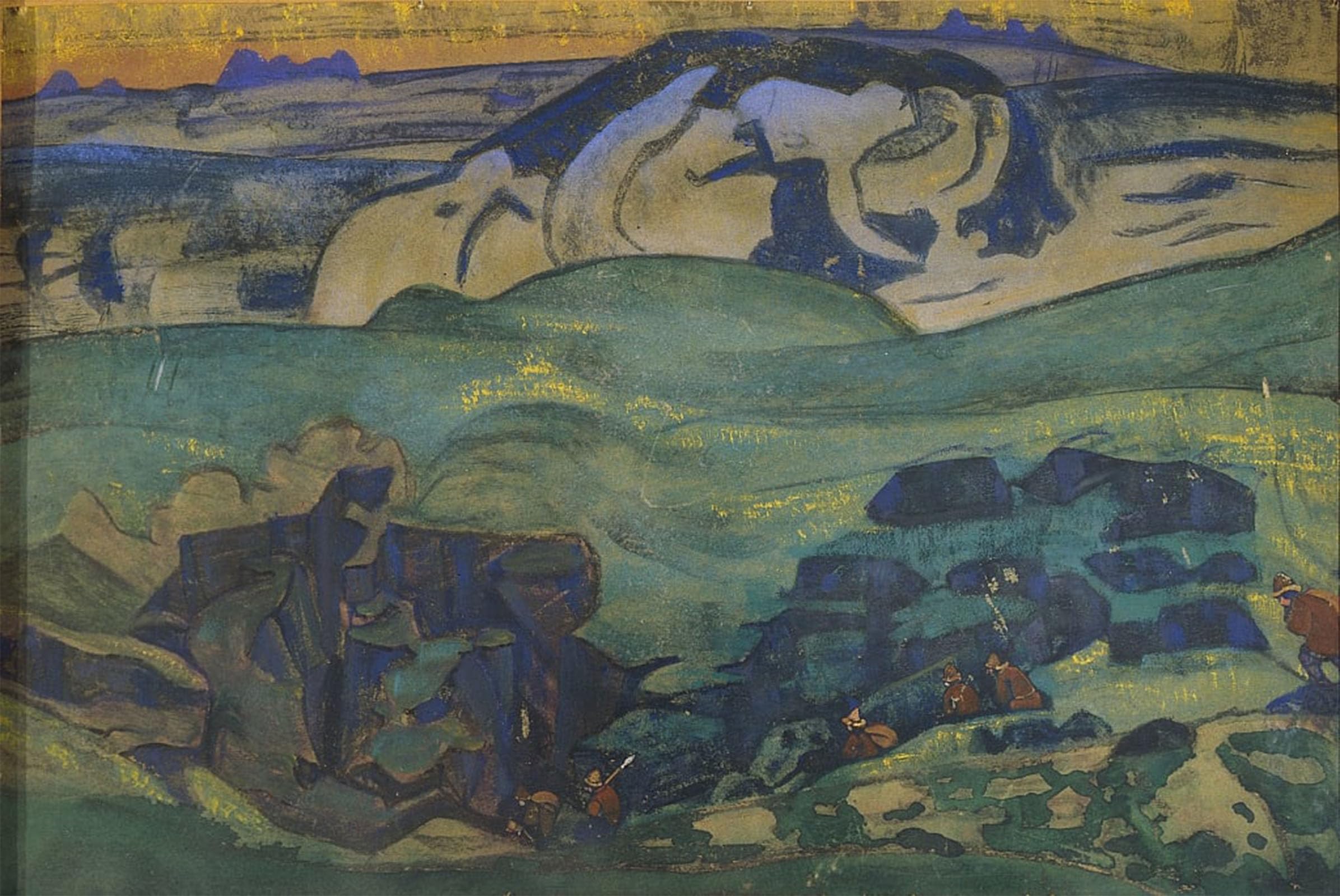 POSTERIIk Vintage Classic Picture Landscape Artwork Tchud Tribe Gone Underground by Nikolai Konstantinowitsch Roerich Portrait Canvas Painting for Office Home Decor 60x90cm