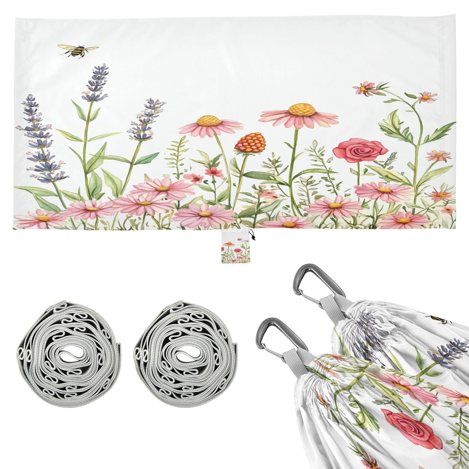 ATTX Beautiful Watercolor Wildflowers Camping Hammock - Lightweight & Portable Hammocks, Heavy Duty 330lbs Capacity for Indoor, Hiking, Backpacking, Travel, Backyard, Beach#59