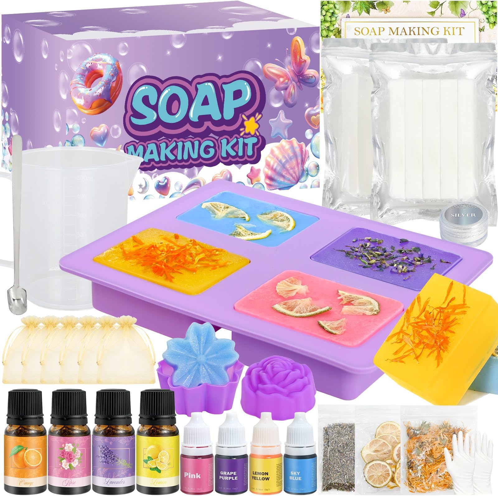 Jcoos Soap Making Kit, Soap Making Kit for Adults - Shea Butter Glycerin Melt and Pour Soap Base, Molds, Dye, Fragrances, Dried Flowers, DIY Craft for Beginners Girls Crafts