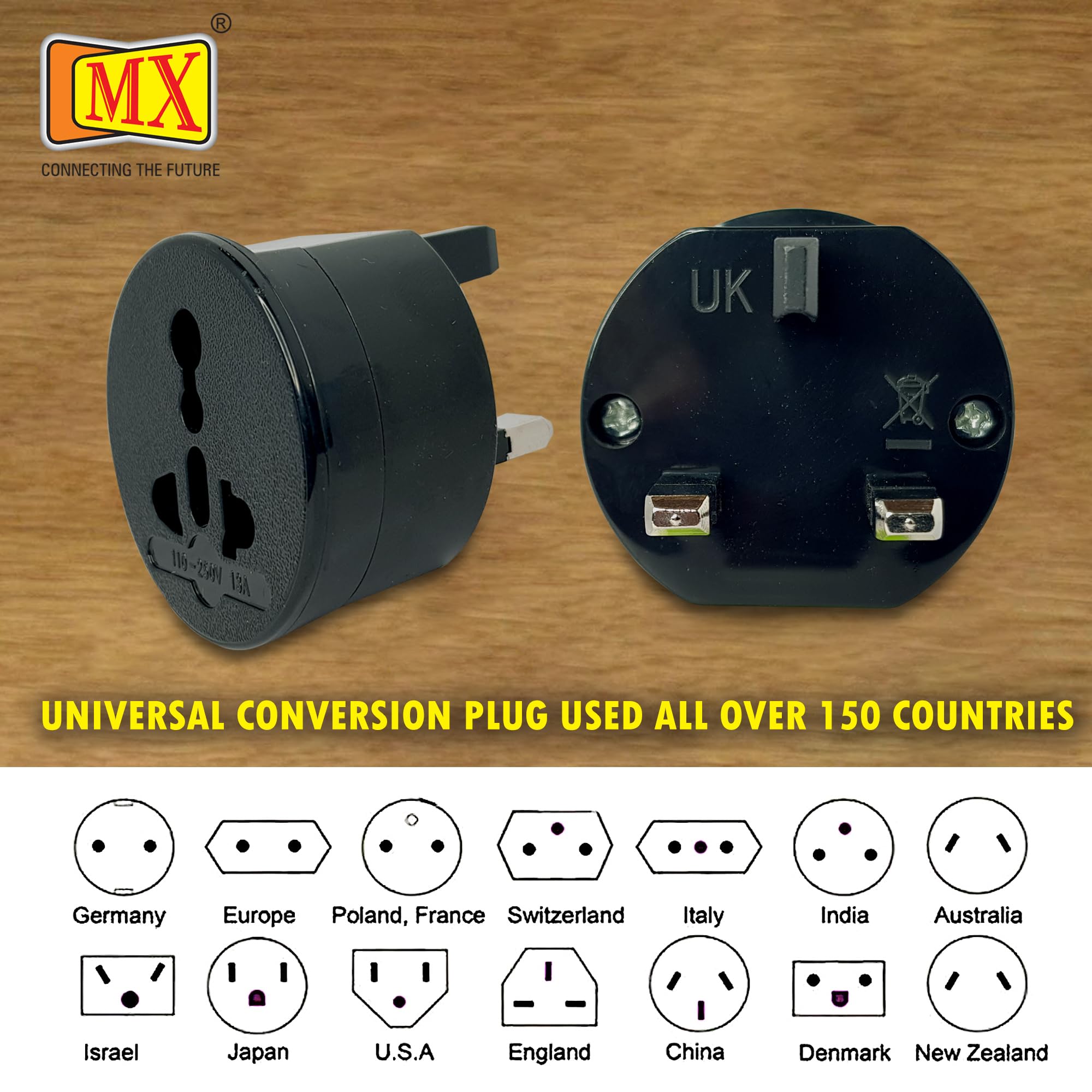 MX UK Adapter for Indian Pins, India to UK UAE, Hong Kong, Dubai, UK Power Adapter Converter- Type G - Perfect for Laptop, Camera, Phones, Chargers, iPhone, Tablets, Bluetooth Speakers Black(1 Pack) 4