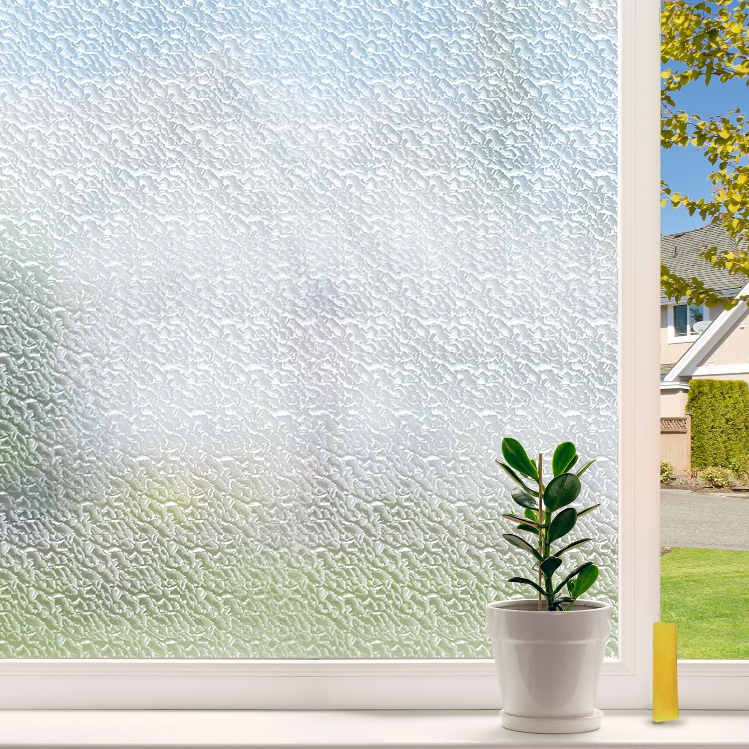 Window Privacy Film Frosted Privacy Window Film 3D Diamonds Glass Film Opaque Window Film for Glass Non Adhesive Removable Window Sticker for Bathroom Living Room (Cloud Shape, 23.6inx118in)