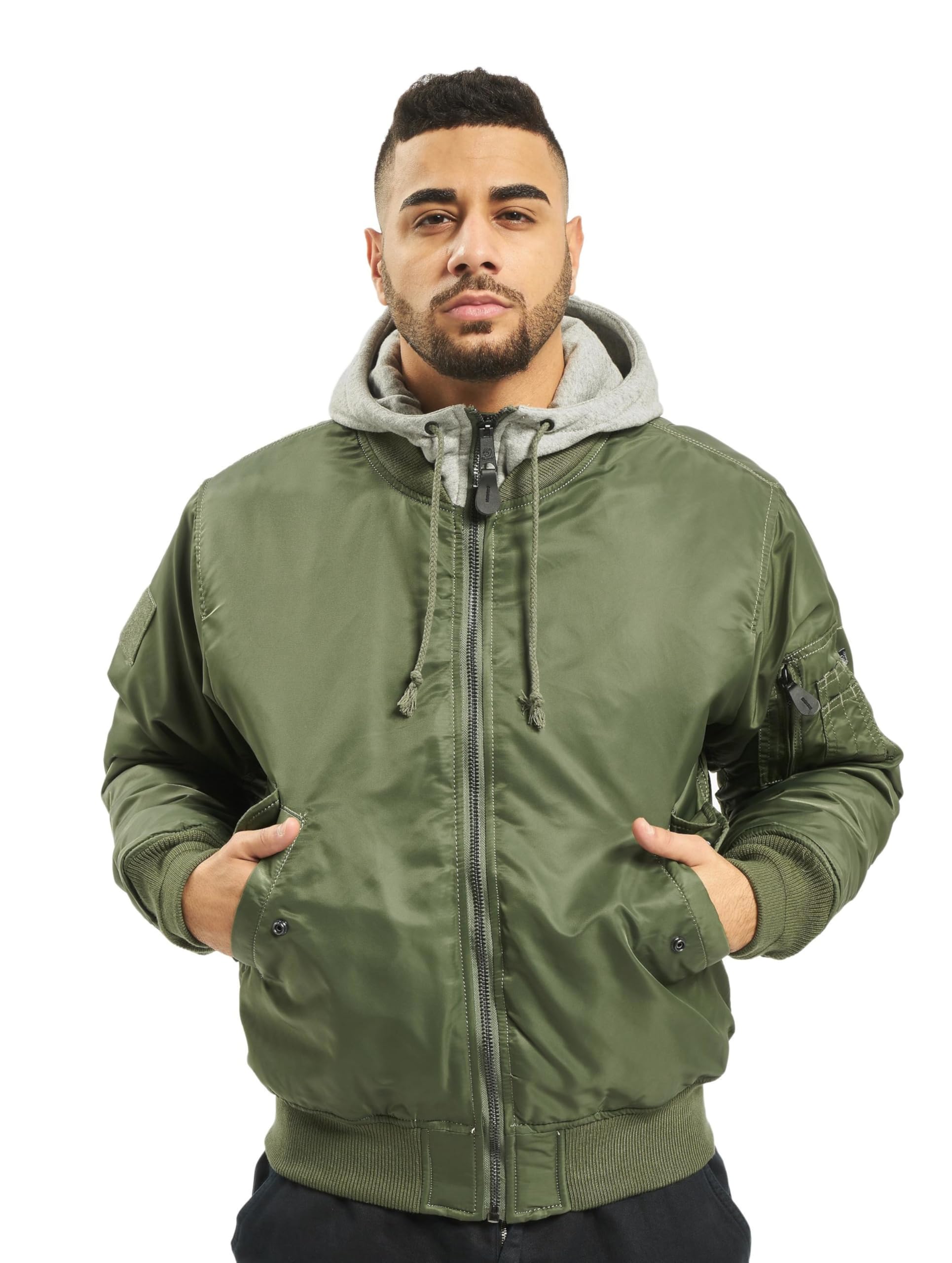 Brandit MA1 Sweat Hooded Jacket, color: oliv+grey, size: 4XL