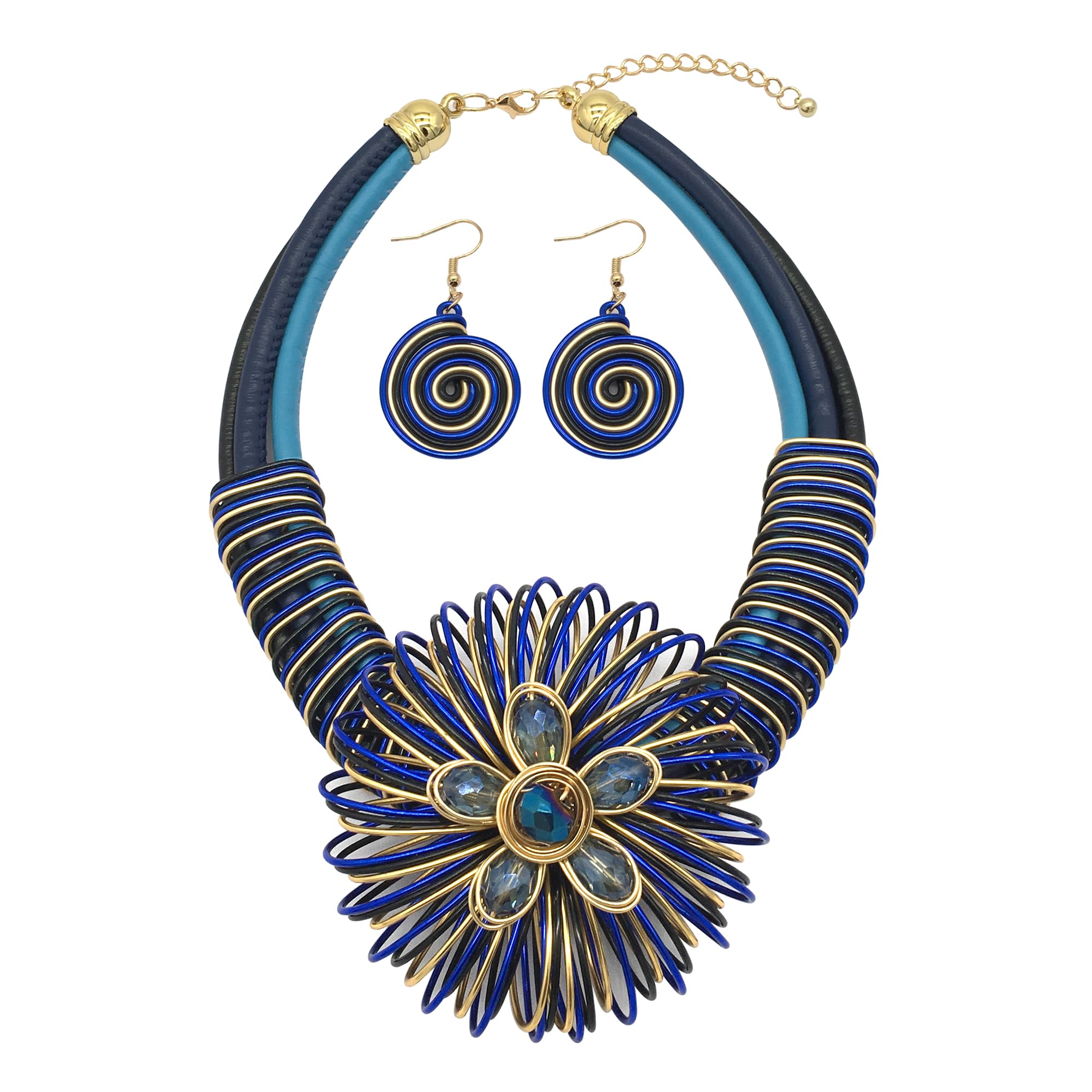 RUIYIMING Statement African Necklace For Women African Jewelry Costume Earring Sets Tribal Fashion Colorful Big Rhinestone Crystal Pendent Collar