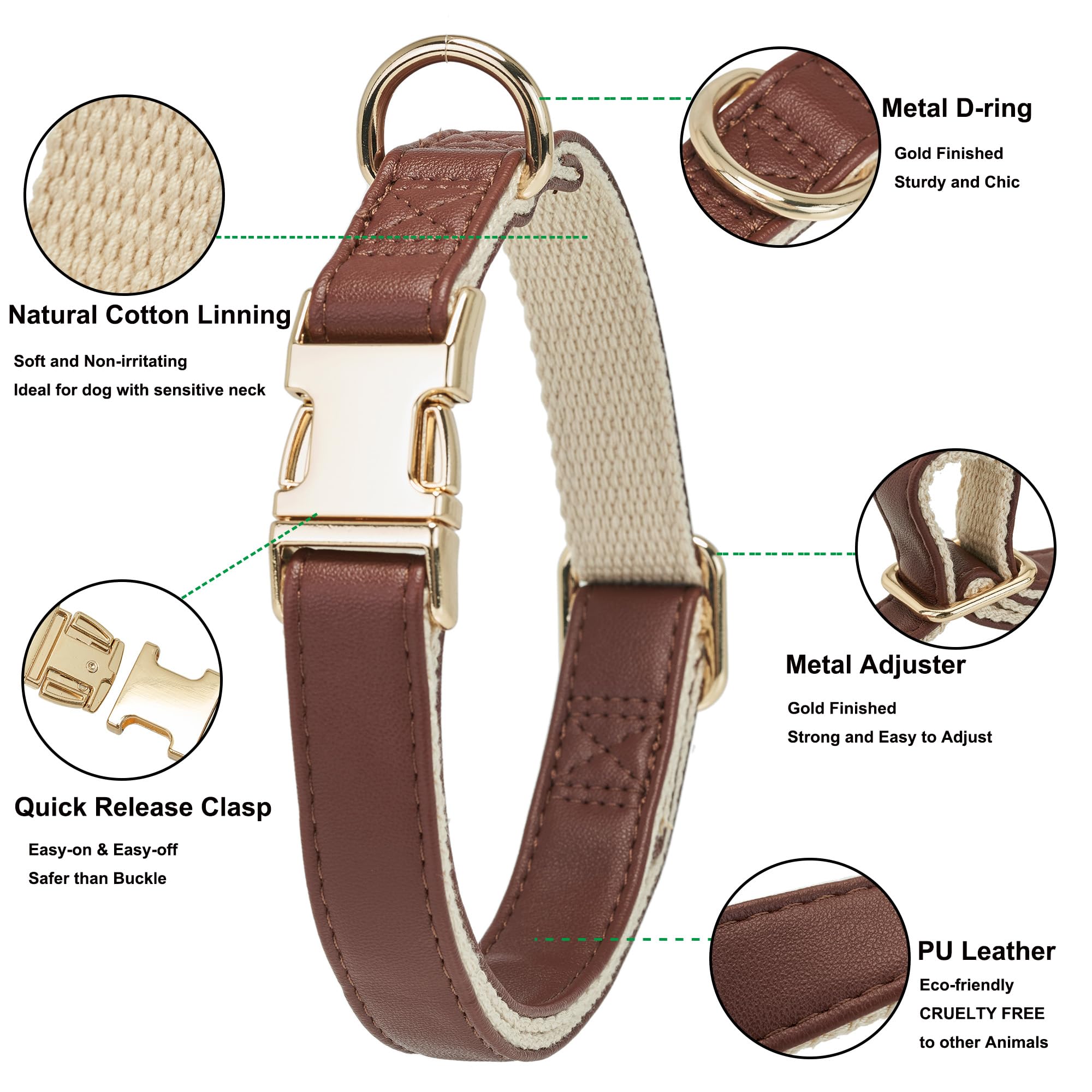 YUDOTE Soft Leather Dog Collars with Safety Quick Release Metal Buckle,Natural Cotton Padded Pleather Collar for Puppies with Senstive Skin,Brown - Image 4
