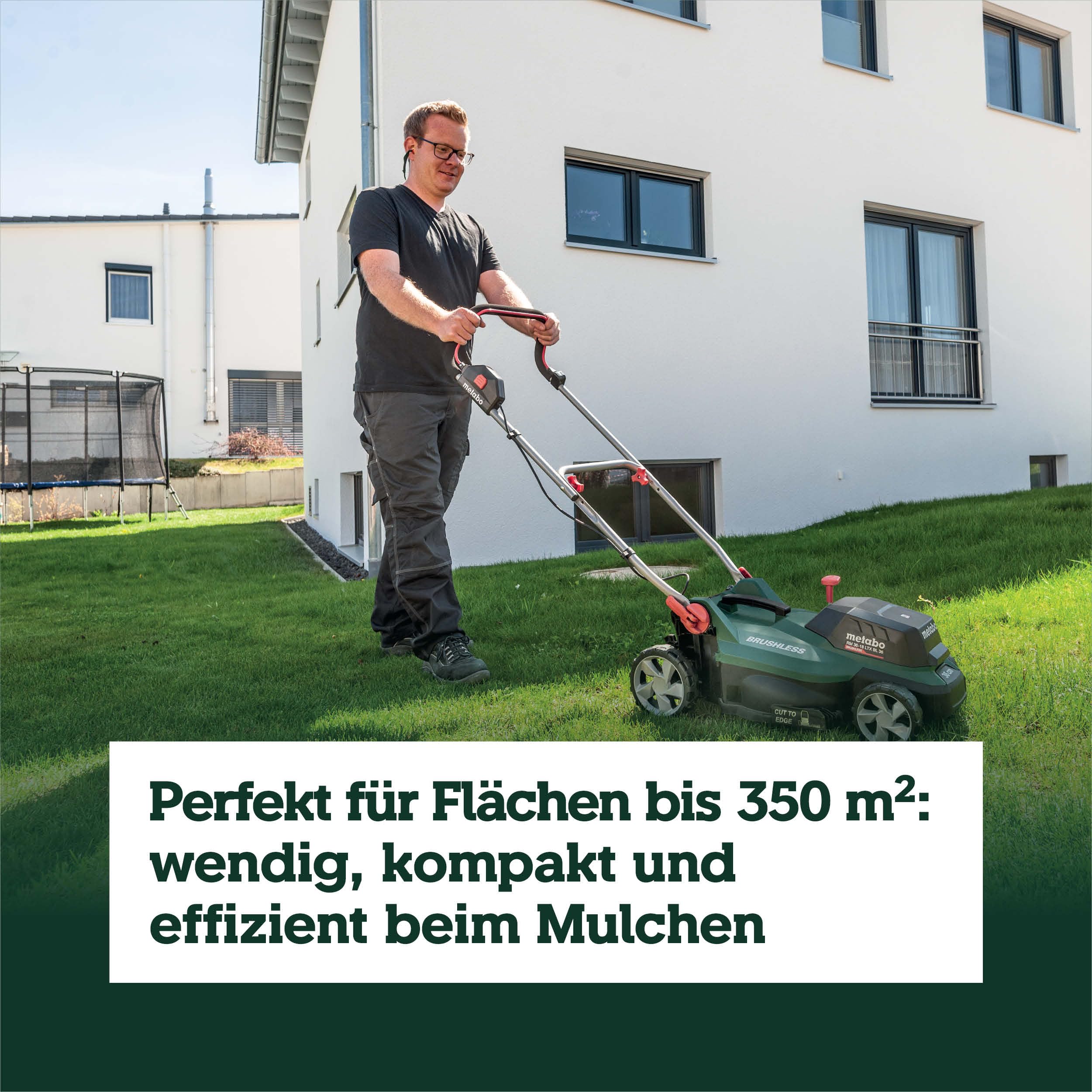 metabo Akku-Rasenmäher RM 36-18 LTX BL 36, Mulchmäher für Garten & Rasen | Elektrischer Rasenschneider ohne Akku und Ladegerät, kompakter Mäher für 350 m², 5-Stufen Schnitthöhe, inkl. Fangsack