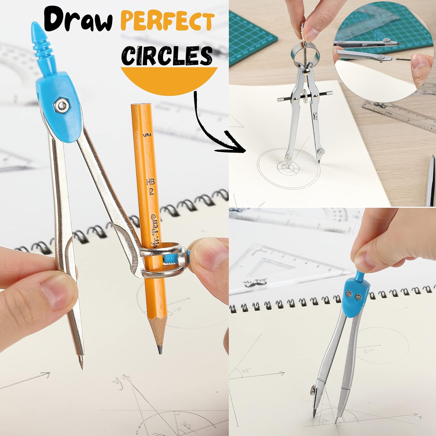 Mr. Pen- Geometry Set, 13 pcs, Compass for Geometry, Protractor Set, Geometry Kit Set with Shatterproof Storage Box, Geometry Kit, Drawing Tools, Drafting Set, Drafting Tools & Drafting Kits (Blue) : Office Products