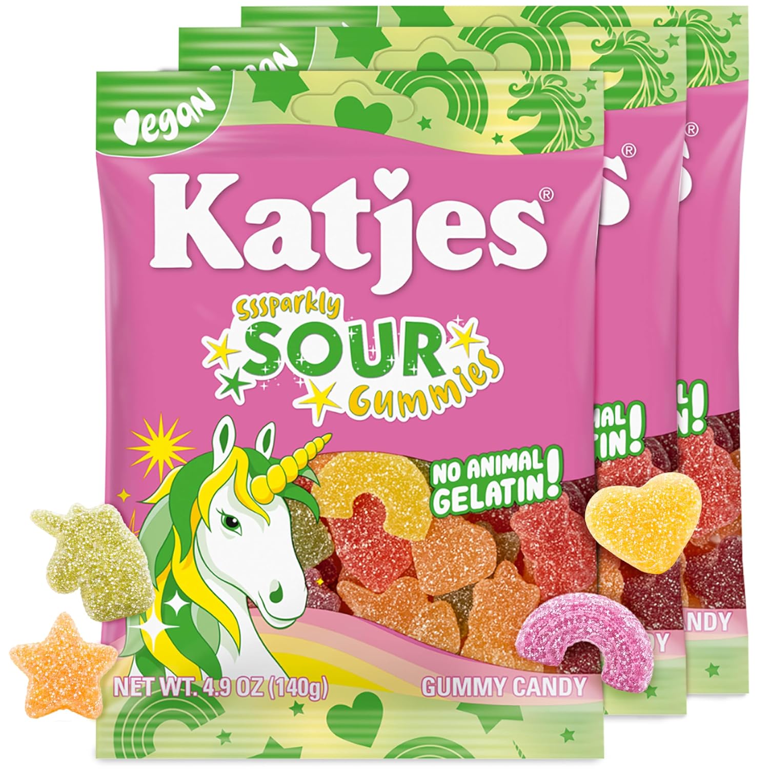 Katjes Vegan Sour Gummies, Soft and Flavorful Candy, Fun Shapes, 4.9 Ounce | Wildly Good Sour, Colorful Whimsical Shapes, No Artificial Dyes or Flavors, Gelatin Free, Vegetarian Snacks, 4.9 oz Bags
