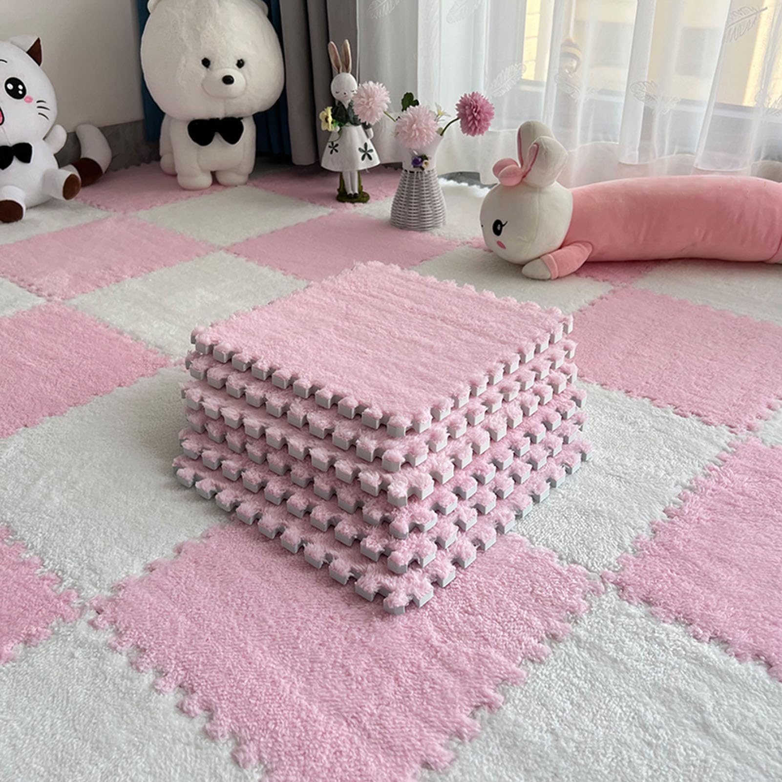tappetini in schiuma, Confezione da 30 tappetini in schiuma ad incastro multicolore 12 x pollici(Pink+white)