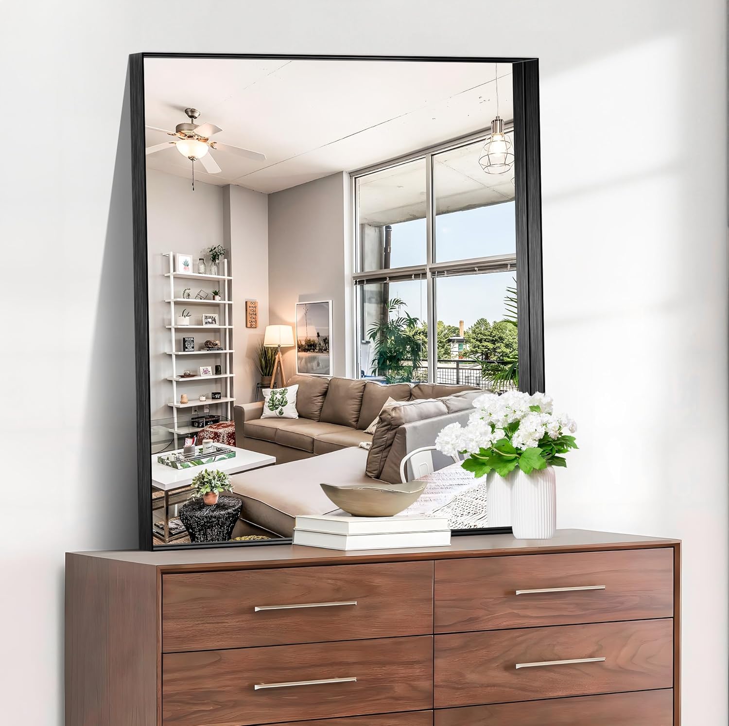 CIRCUMI Black Bathroom Mirror, 30"x36" Rectangular Mirror with Deep Metal Frame, Brushed Finish, Tempered Glass, Mirror for Wall, Oversink, Bedroom, Installed Vertically/Horizontally, Crystal-Clear - Image 2