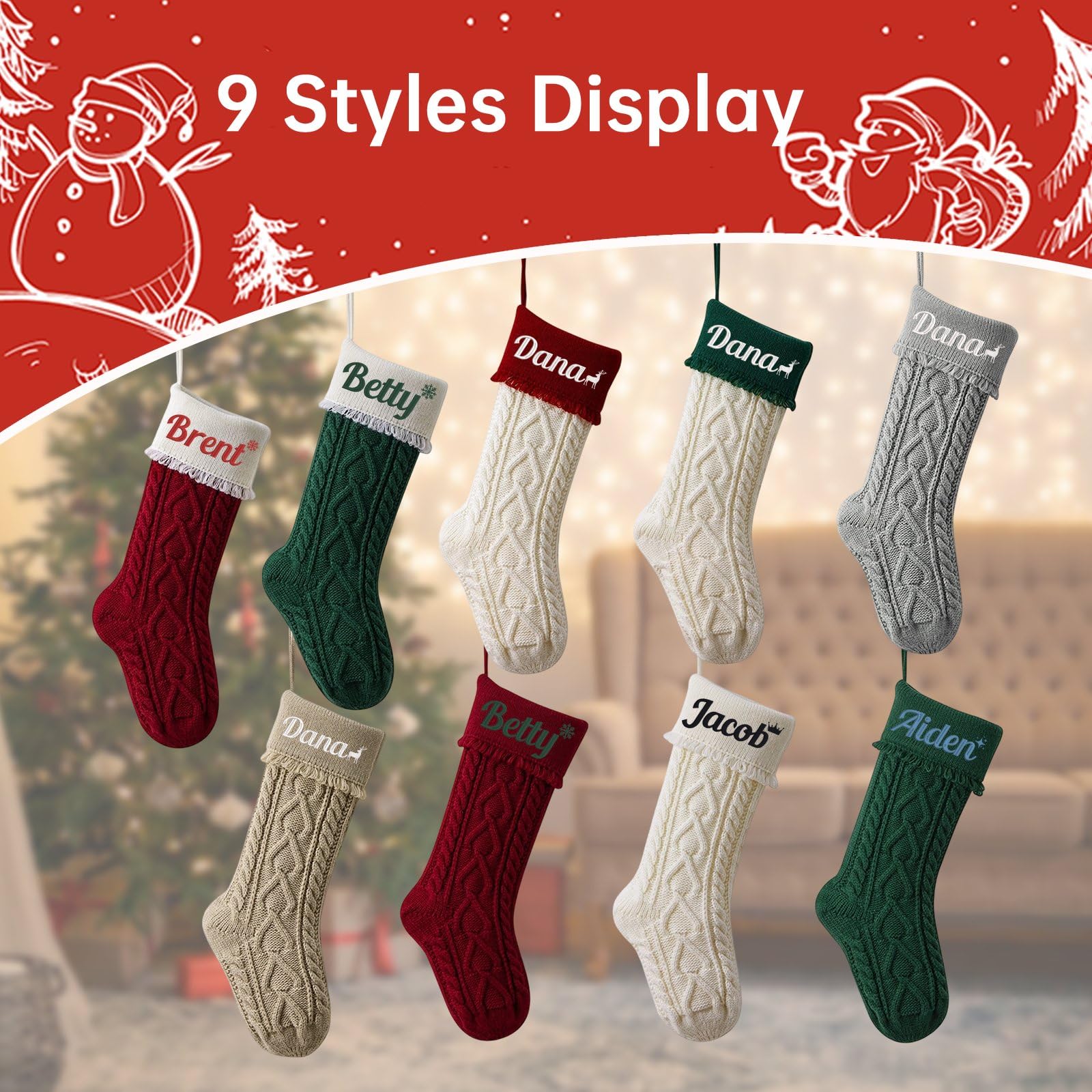 Divertidos calcetines de Navidad de 45,7 cm, con nombre bordado personalizado, de punto, para colgar en la chimenea, decoración de fiesta de Navidad