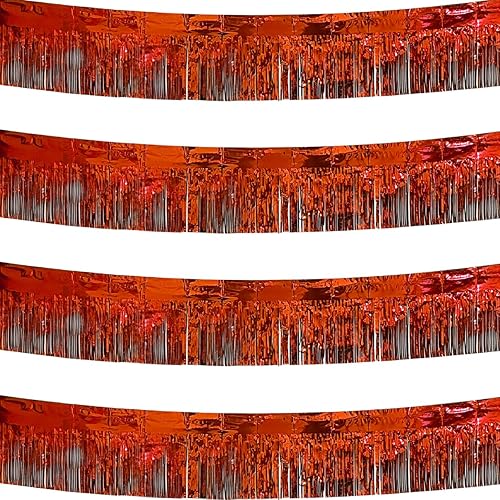 Miniatura 16 de Paquete de 4 unidades de guirnalda de flecos de papel de aluminio dorado de 40 pies total, bandera de oropel metálica, cortinas para colgar