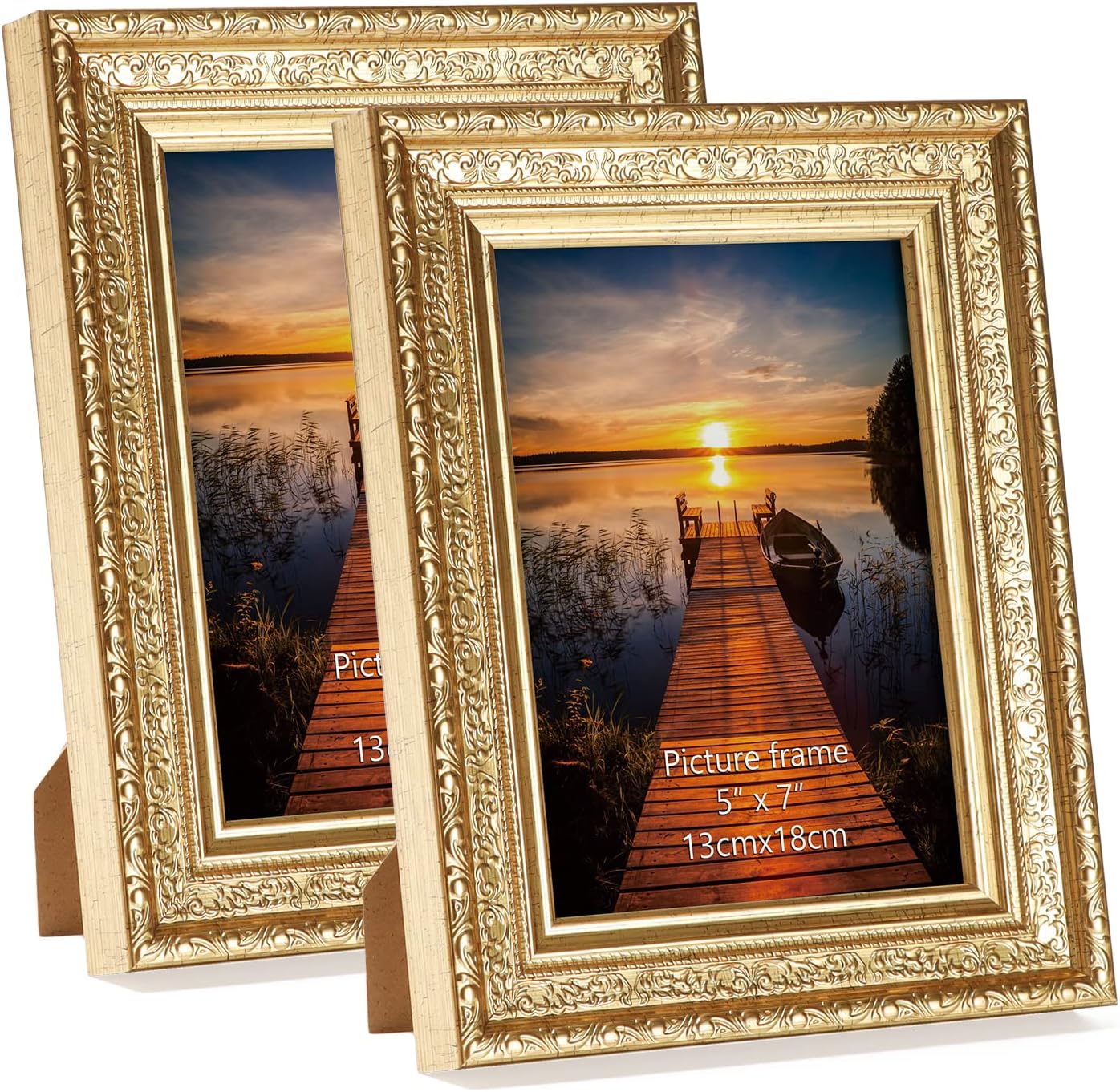 Edenseelake 5x7 Picture Frames Set of 2, Vintage Gold Photo Frame 5 by 7 for Tabletop or Wall Display