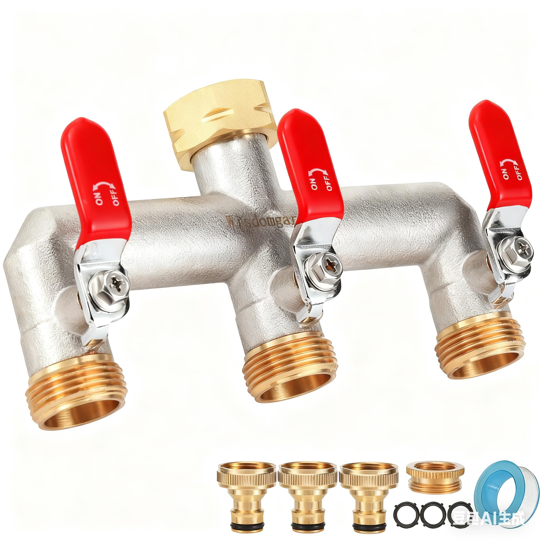 Distributeur d'eau 3 voies, vanne 3 voies, distributeur de raccordement d'eau, distributeur de jardin 3 voies, distributeur 3/4", robuste connexion hexagonale avec adaptateur de