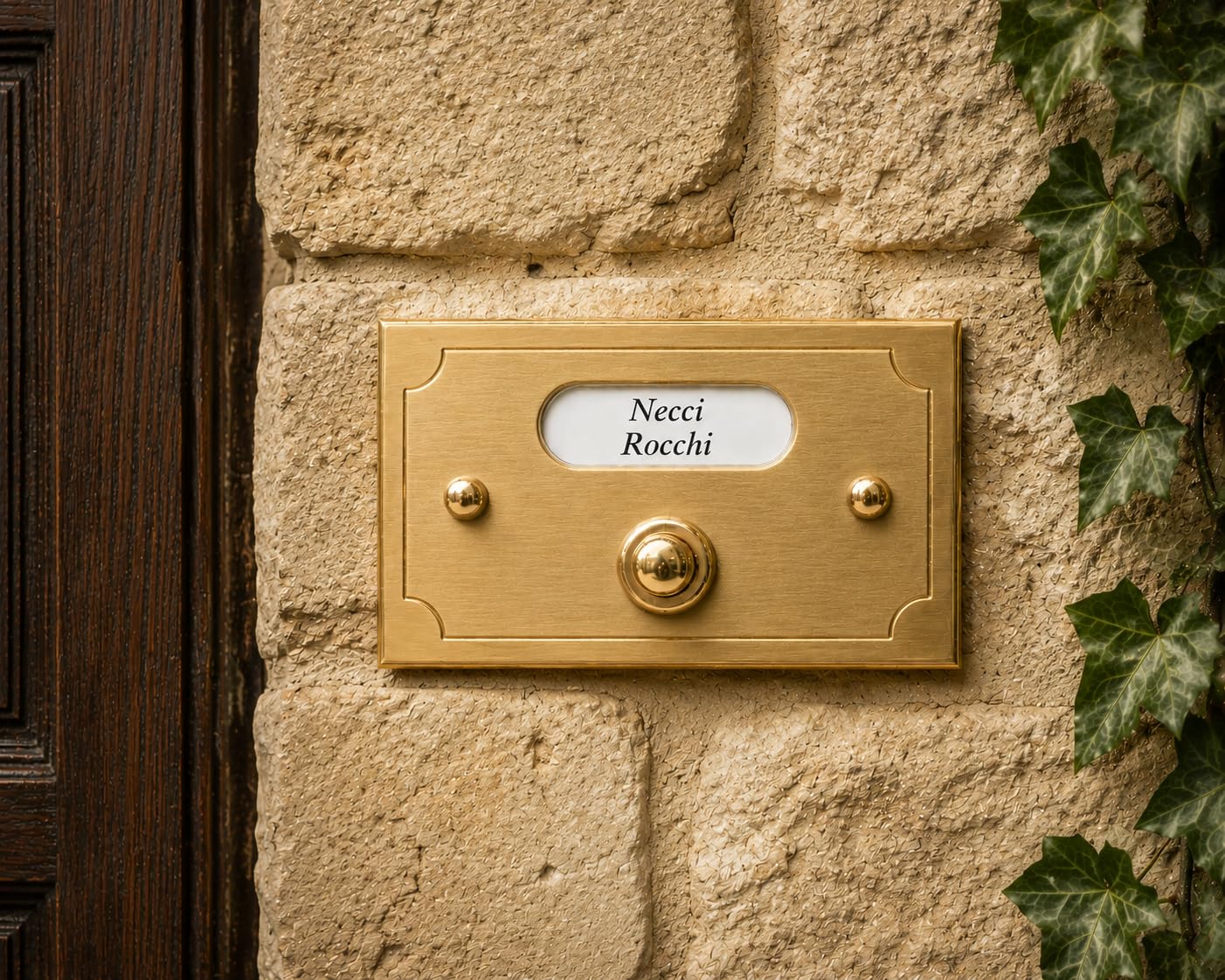 Neroni Mameli Campanello in Ottone Lucido/Satinato per Esterno abitazione - Porta Ingresso Casa, con Pulsante Elettrico - Modello Ottaviano - Made in Italy