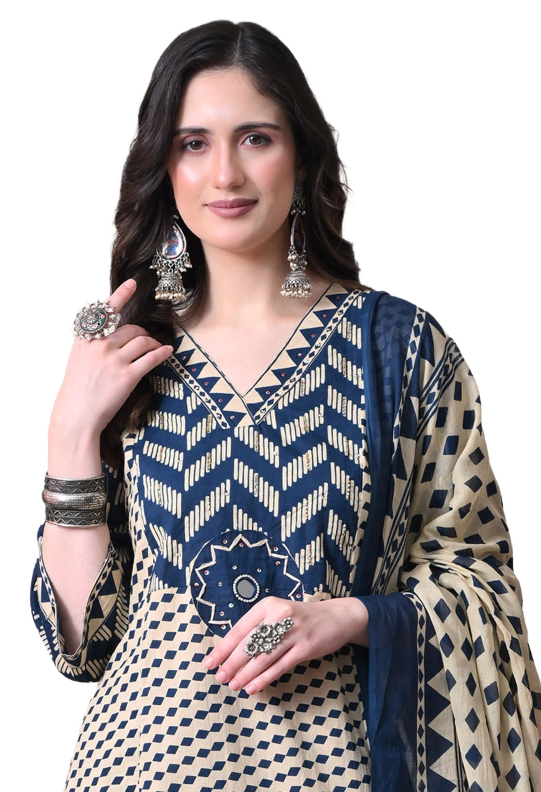 meera fab Women's Cotton Straight Kurta Set, Floral Print with Yoke, with Dupatta and Pants-picture-28