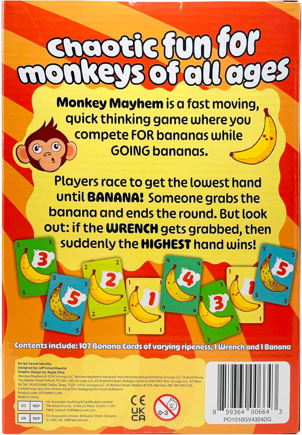 Monkey Mayhem Fun Card Game –A Game of Champs, chumps, and Chimps!| Hilarious Strategy Game for 2-8 Players, Ages 10+ | Includes 107 Cards, Banana & Wrench