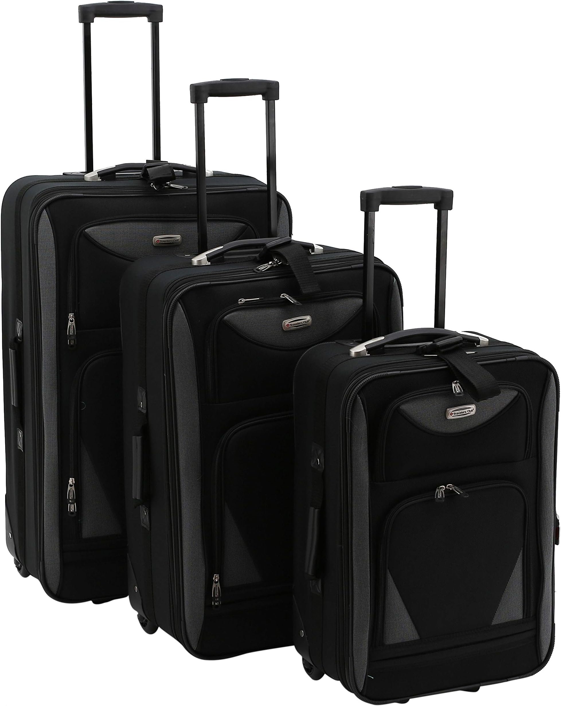Travelers Club Skyview II Softside Luggage, Black, 3-Piece Set (20/24/28)