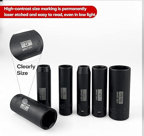 Miniatura 3 de SEKETMAN Juego de 29 llaves de impacto de 12 pulgada (38 a 1 pulgada, 0.394 in - 0.945 in), 6 puntos, acero CR-V, incluye barra de extensión