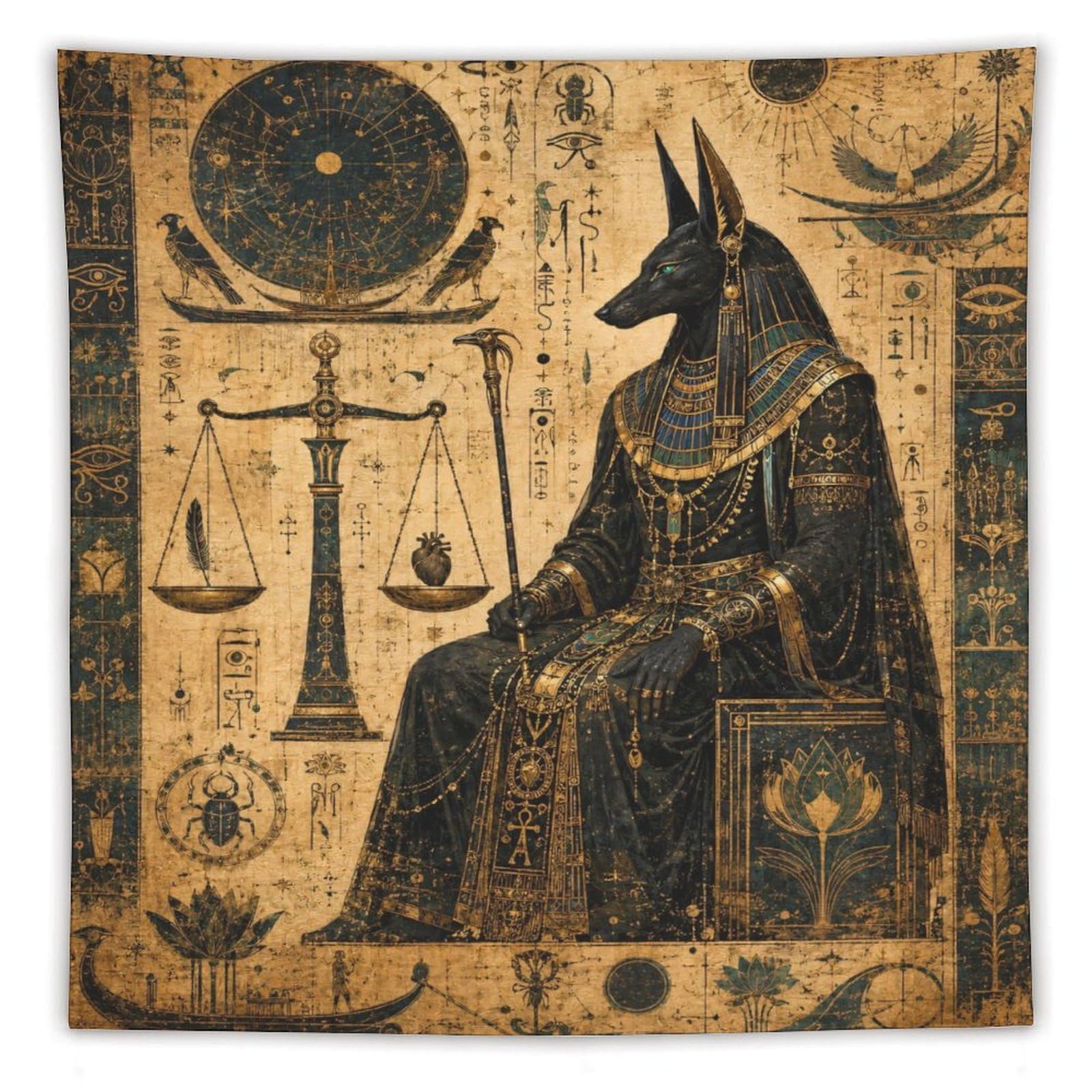 H3B8U2Y5 Anubis Scales Egyptian Wall Tapestry, Detailed Illustration